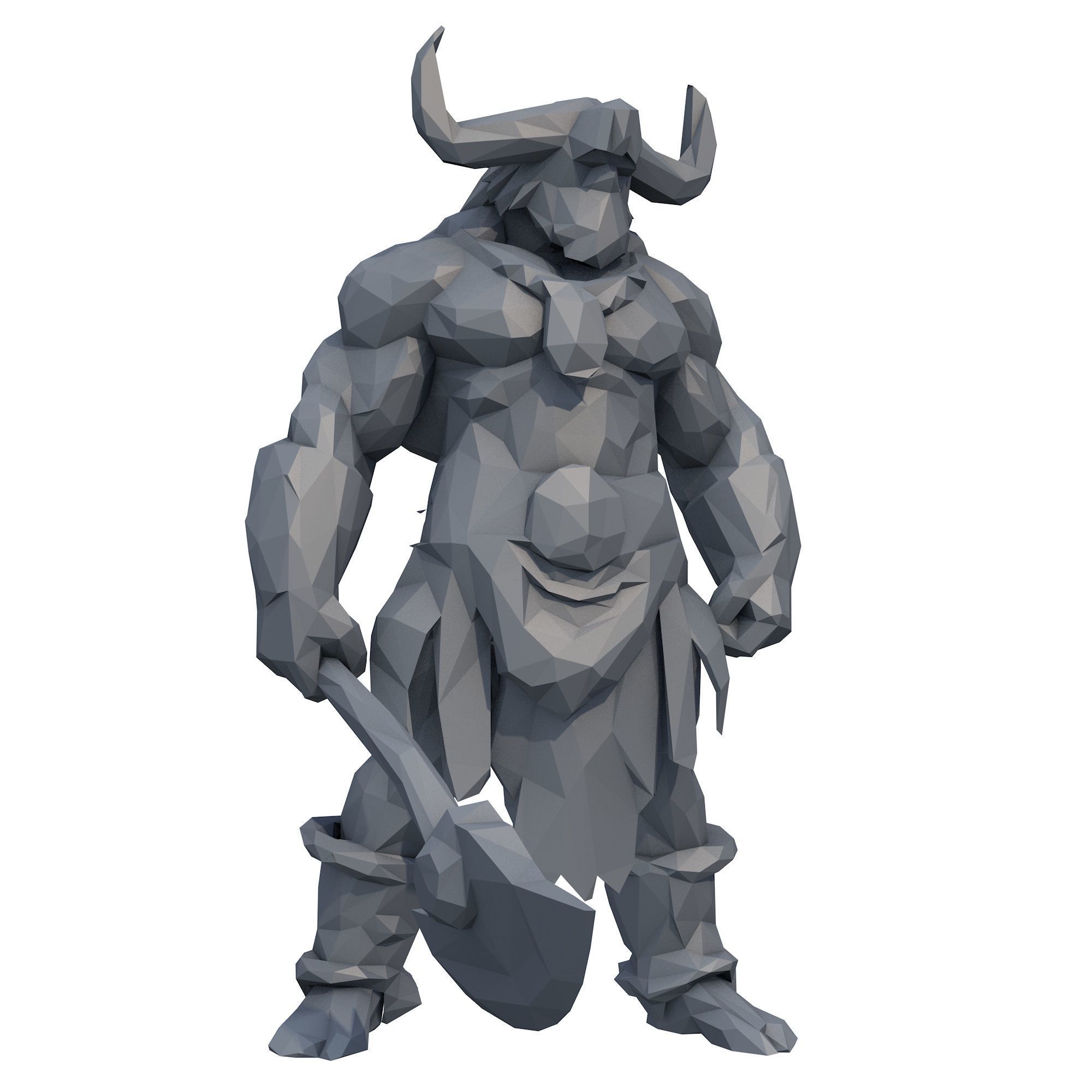 Minotaur Warrior Low Poly 3D print model_1