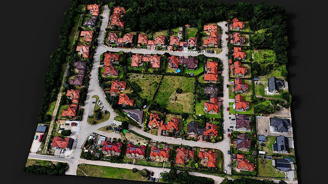 small town buildings area drone PBR photogrammetry FREE Free low-poly 3D model