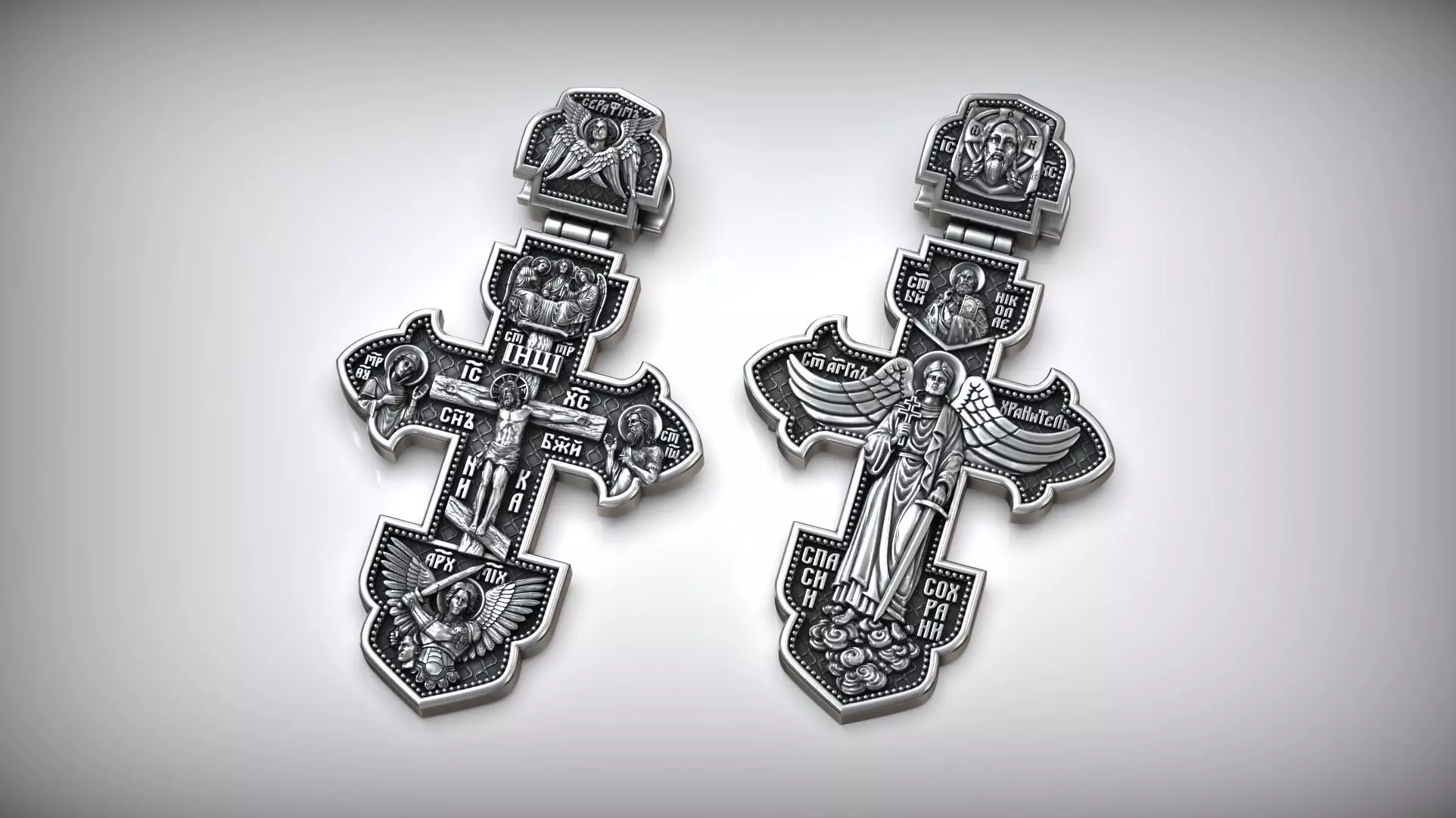 Guardian Angel and Jesus Christ Crucifixion Orthodox Cross 3D print model_0