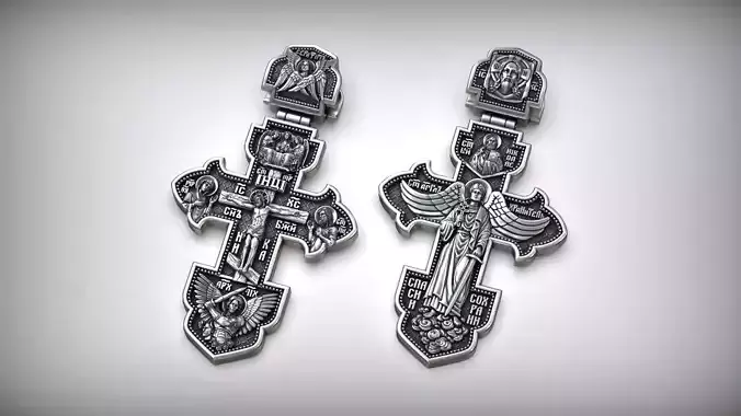 Guardian Angel and Jesus Christ Crucifixion Orthodox Cross 3D print model