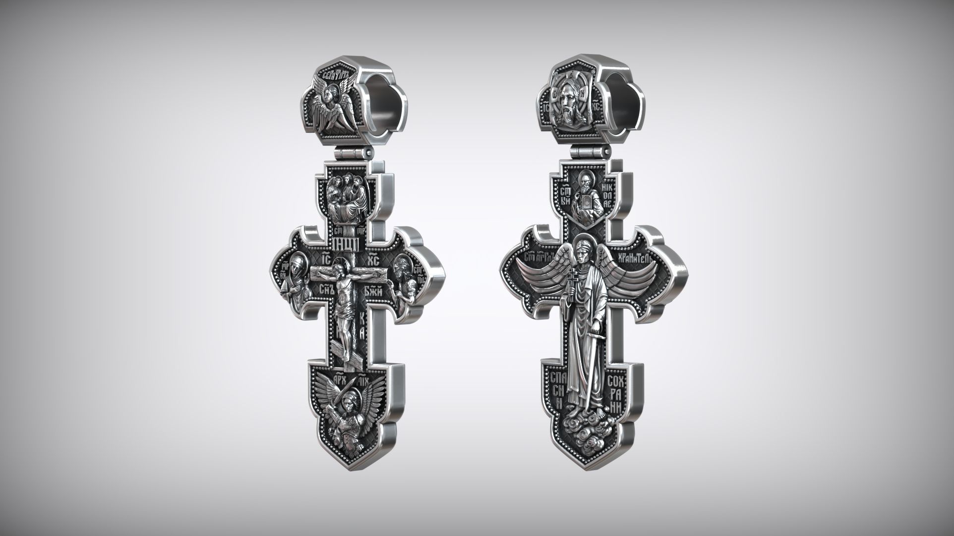 Guardian Angel and Jesus Christ Crucifixion Orthodox Cross 3D print model_3
