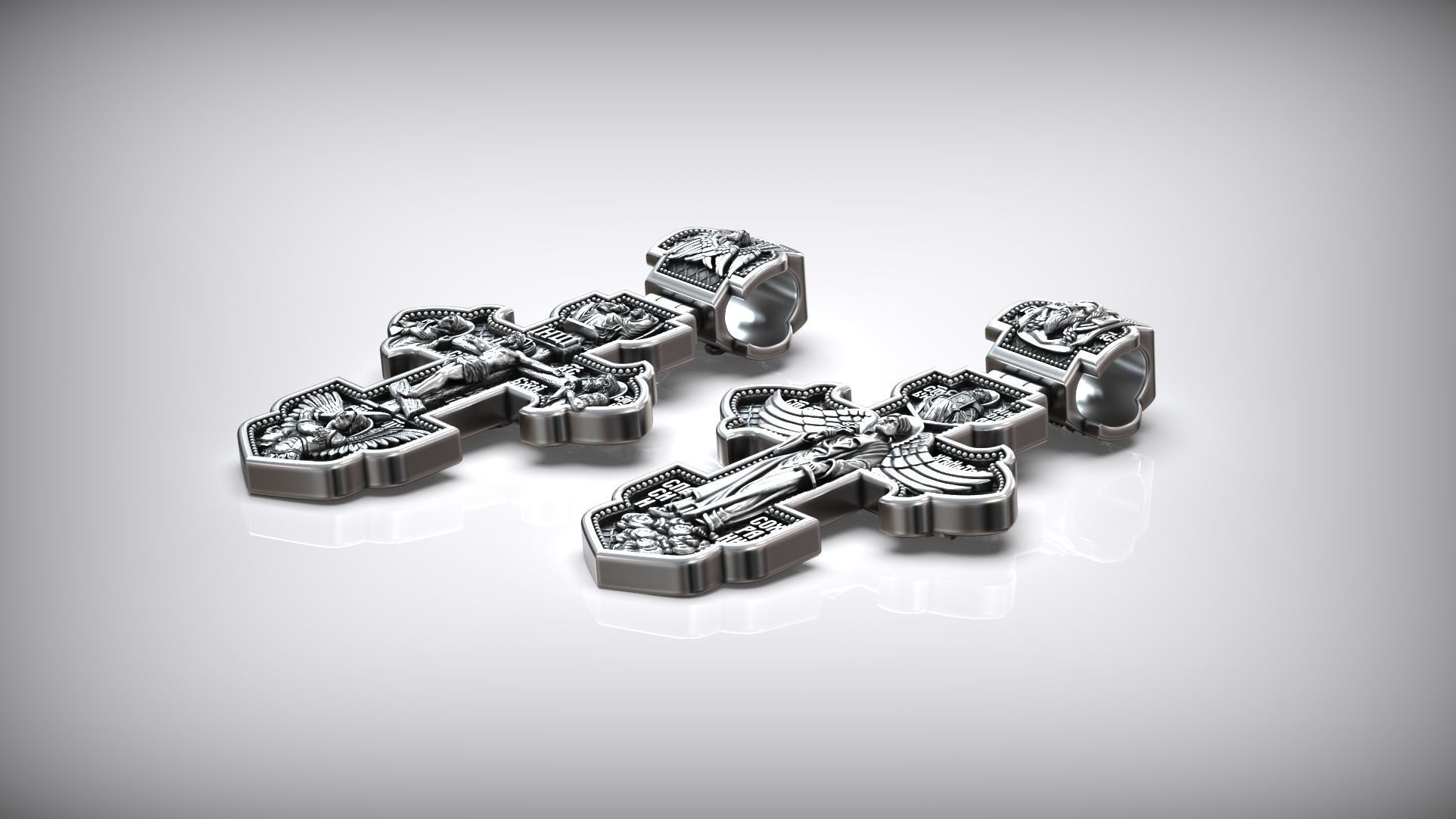 Guardian Angel and Jesus Christ Crucifixion Orthodox Cross 3D print model_4