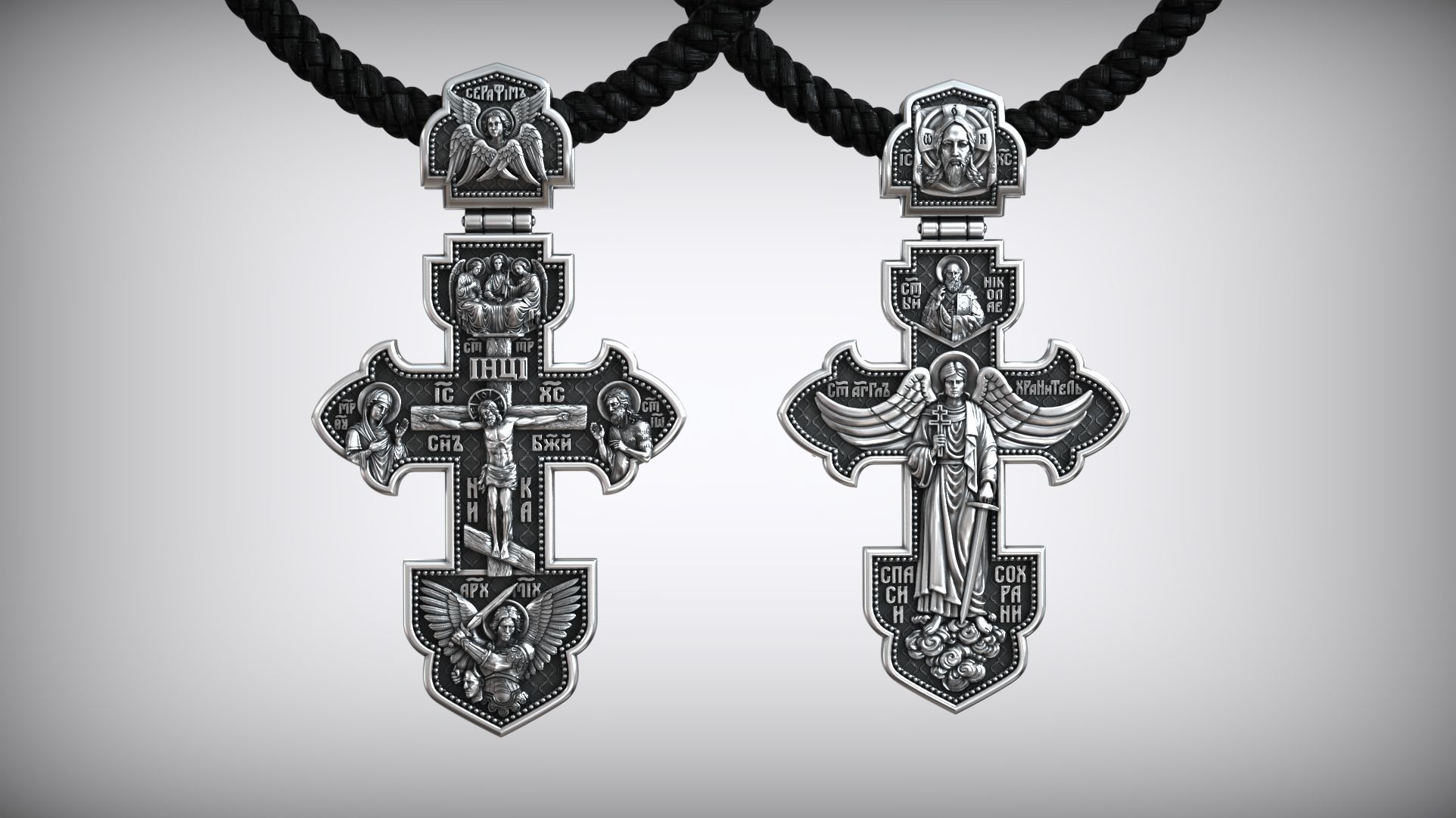 Guardian Angel and Jesus Christ Crucifixion Orthodox Cross 3D print model_1