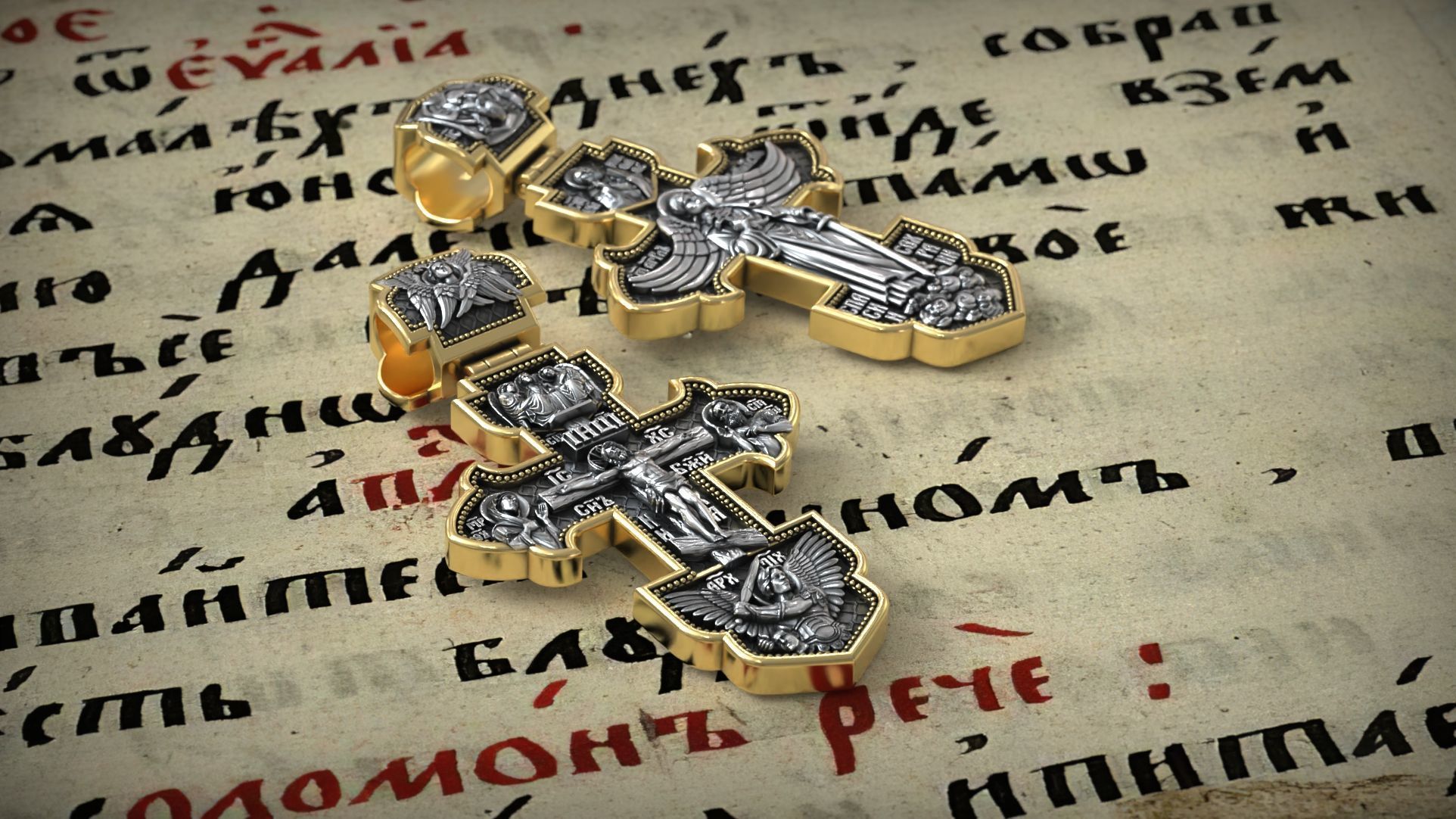 Guardian Angel and Jesus Christ Crucifixion Orthodox Cross 3D print model_2