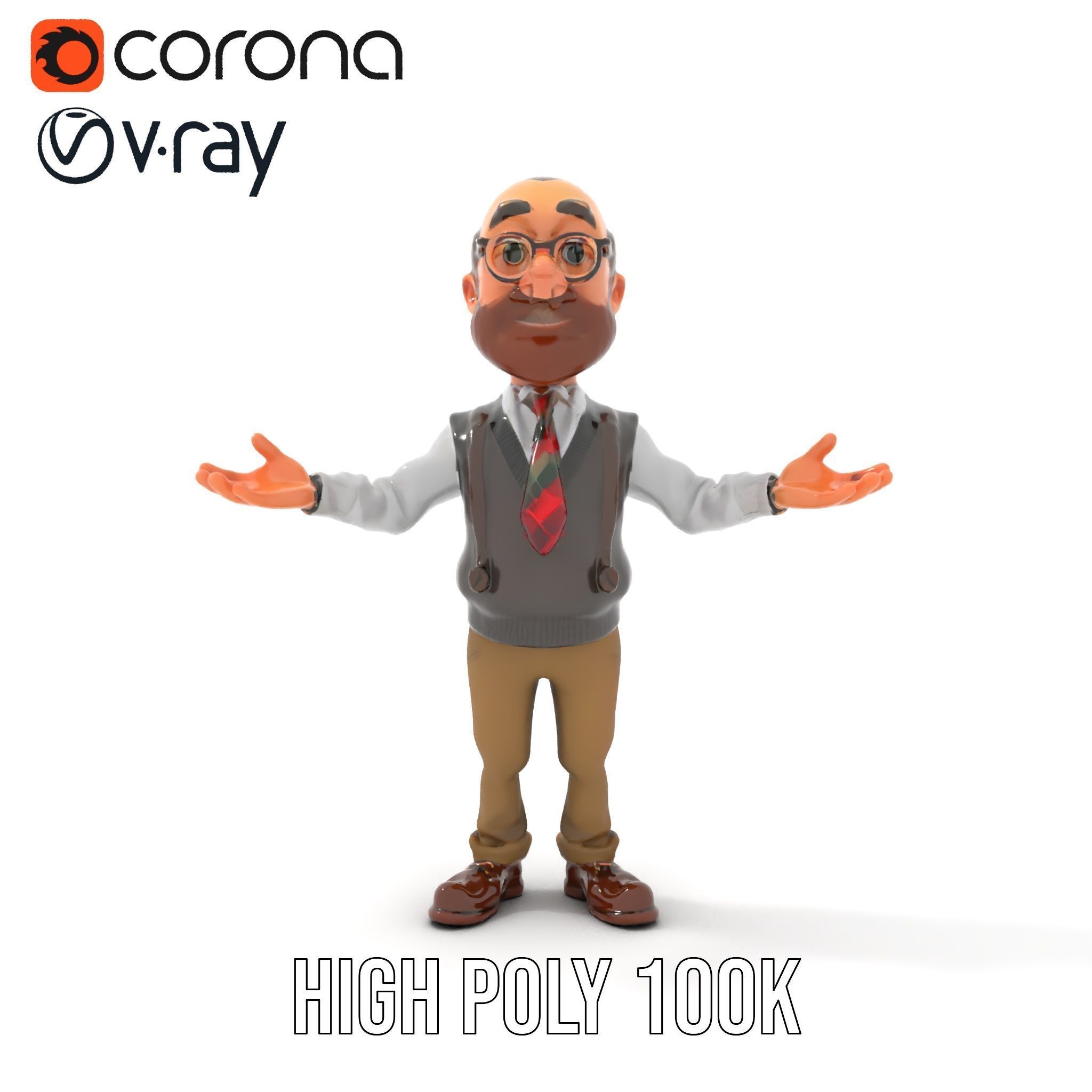 Professor Character Rigged and Animated with Distinctive Bear... Low-poly 3D model_20