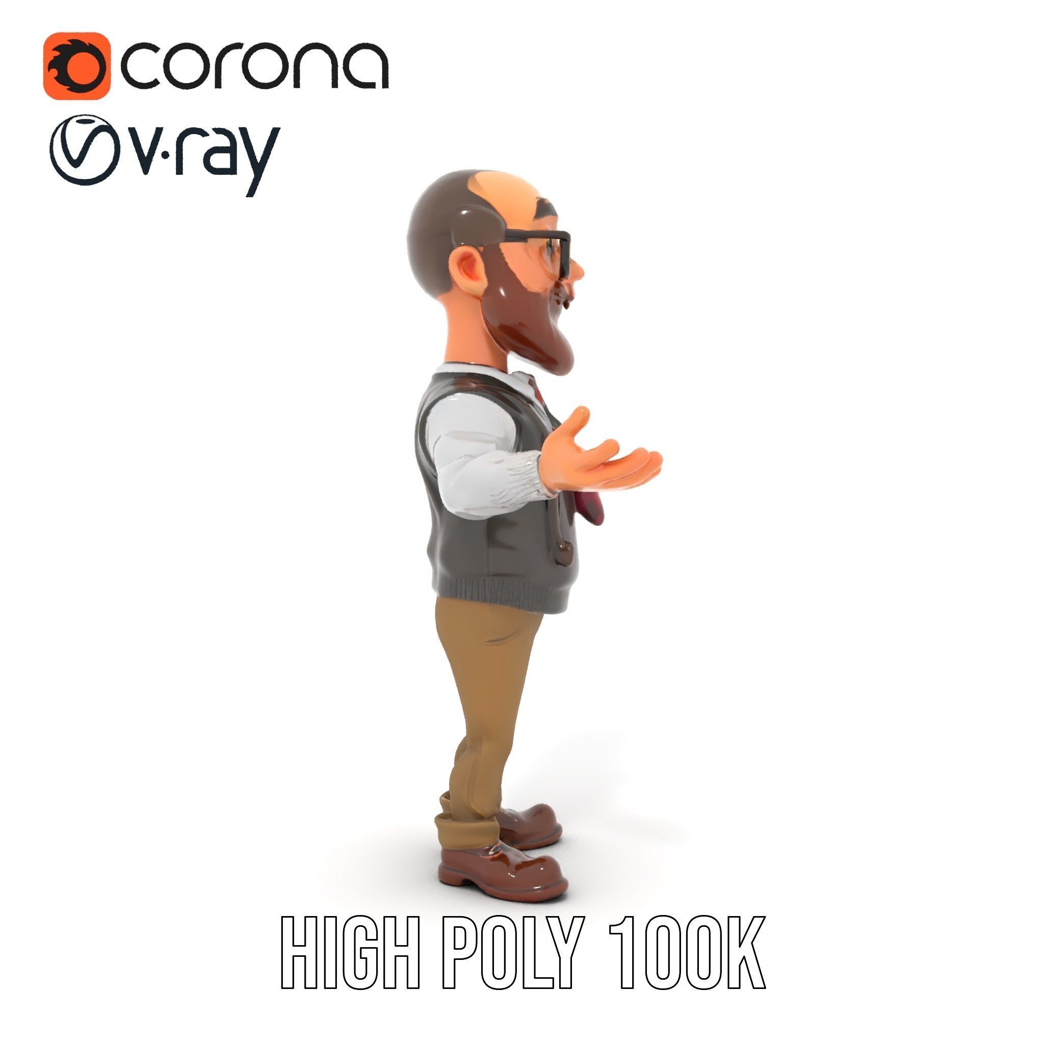 Professor Character Rigged and Animated with Distinctive Bear... Low-poly 3D model_26