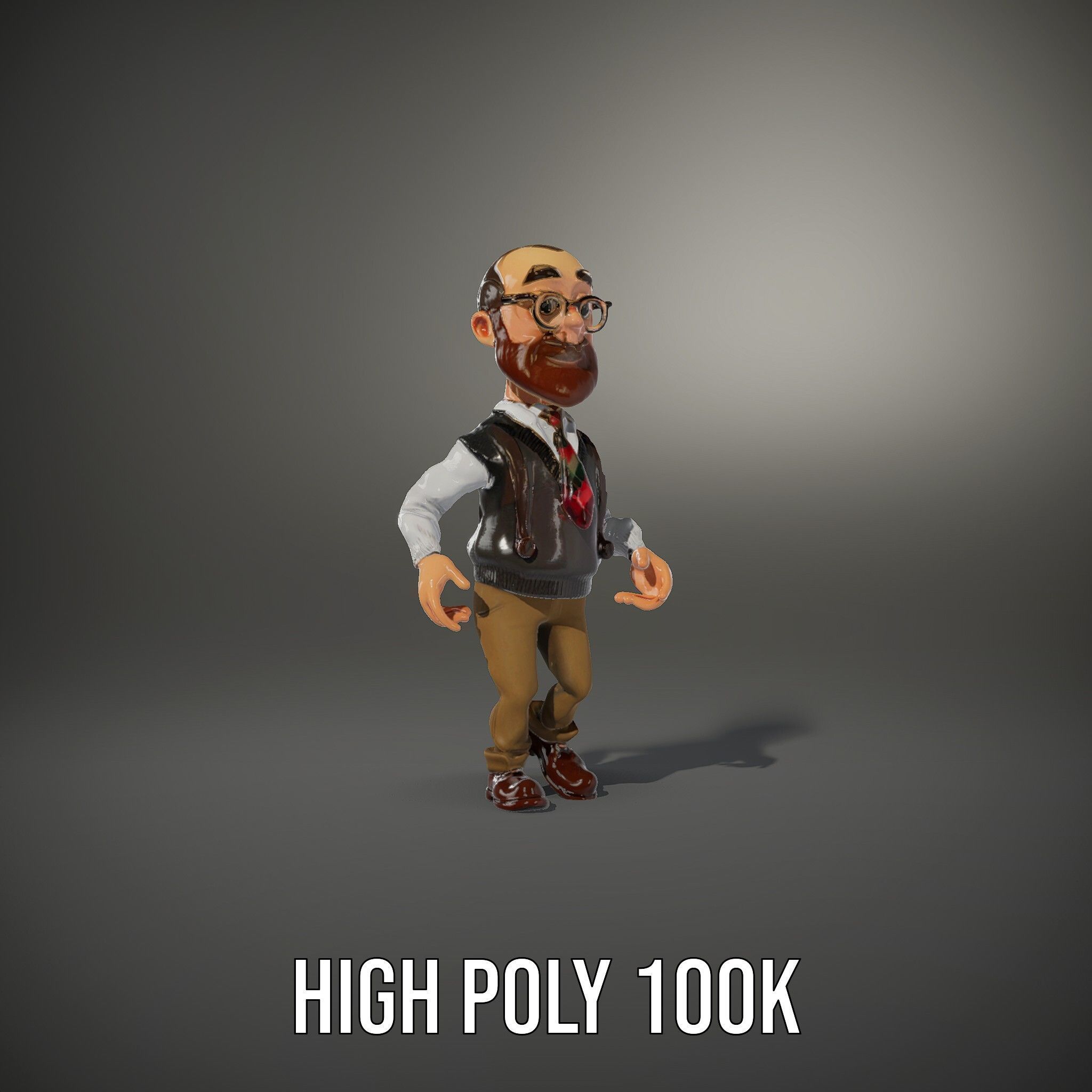 Professor Character Rigged and Animated with Distinctive Bear... Low-poly 3D model_13