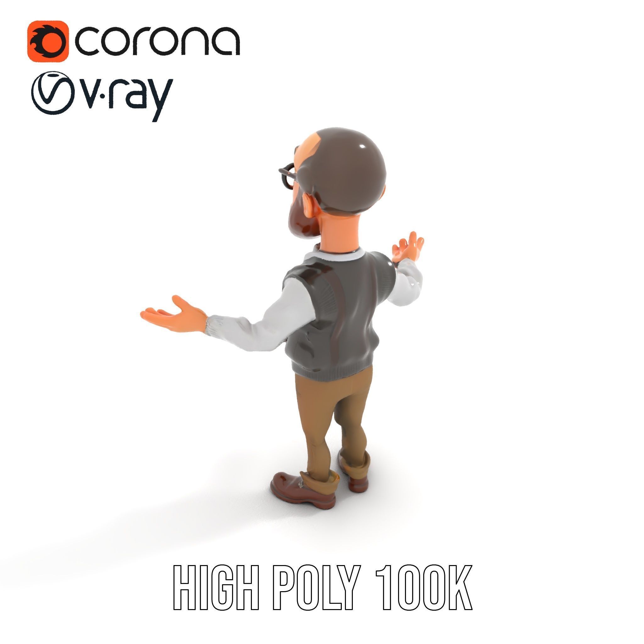 Professor Character Rigged and Animated with Distinctive Bear... Low-poly 3D model_8