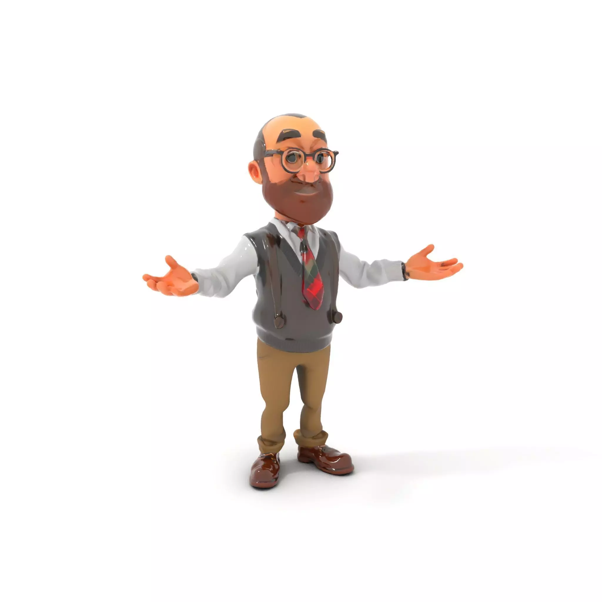 Professor Character Rigged and Animated with Distinctive Bear... Low-poly 3D model_0
