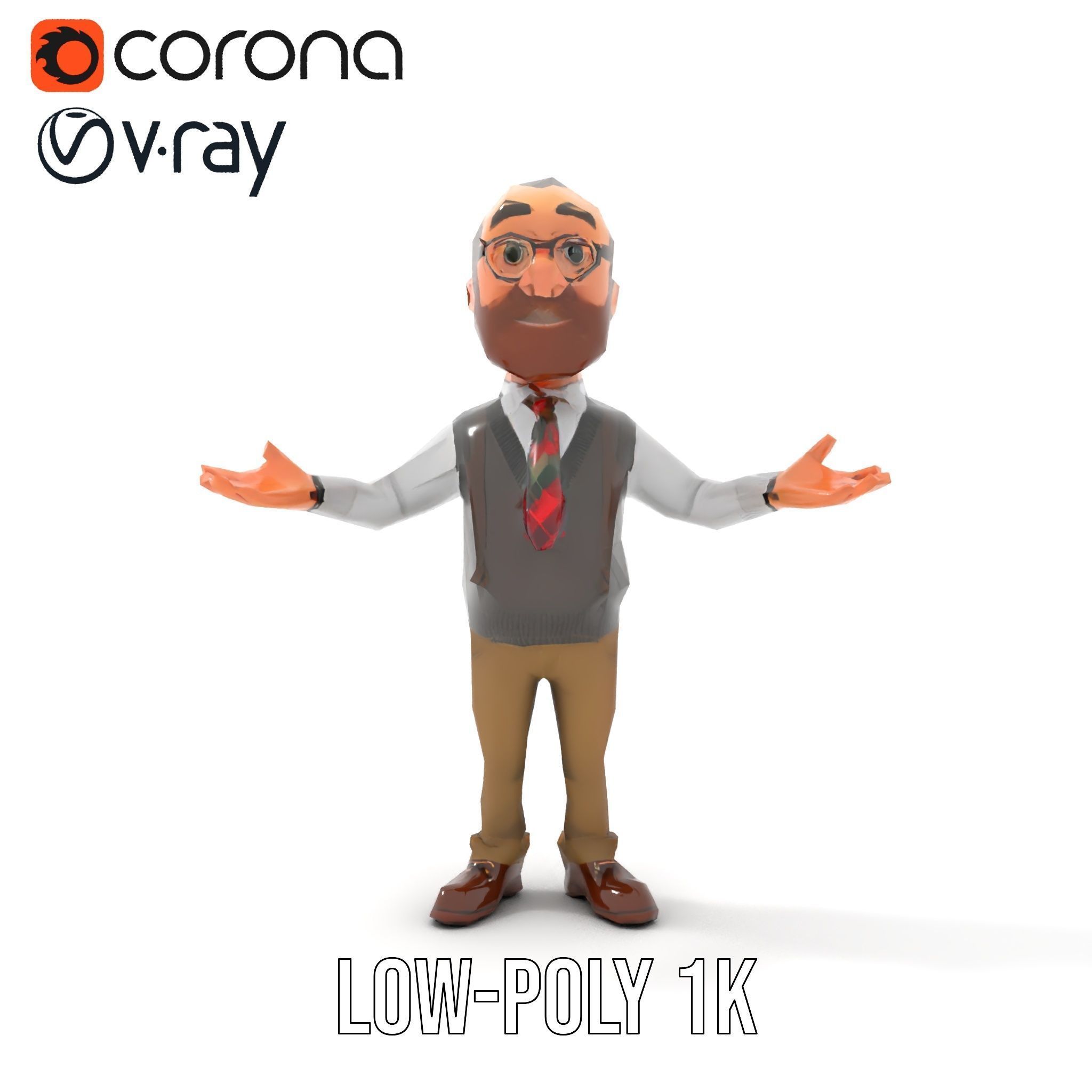 Professor Character Rigged and Animated with Distinctive Bear... Low-poly 3D model_9