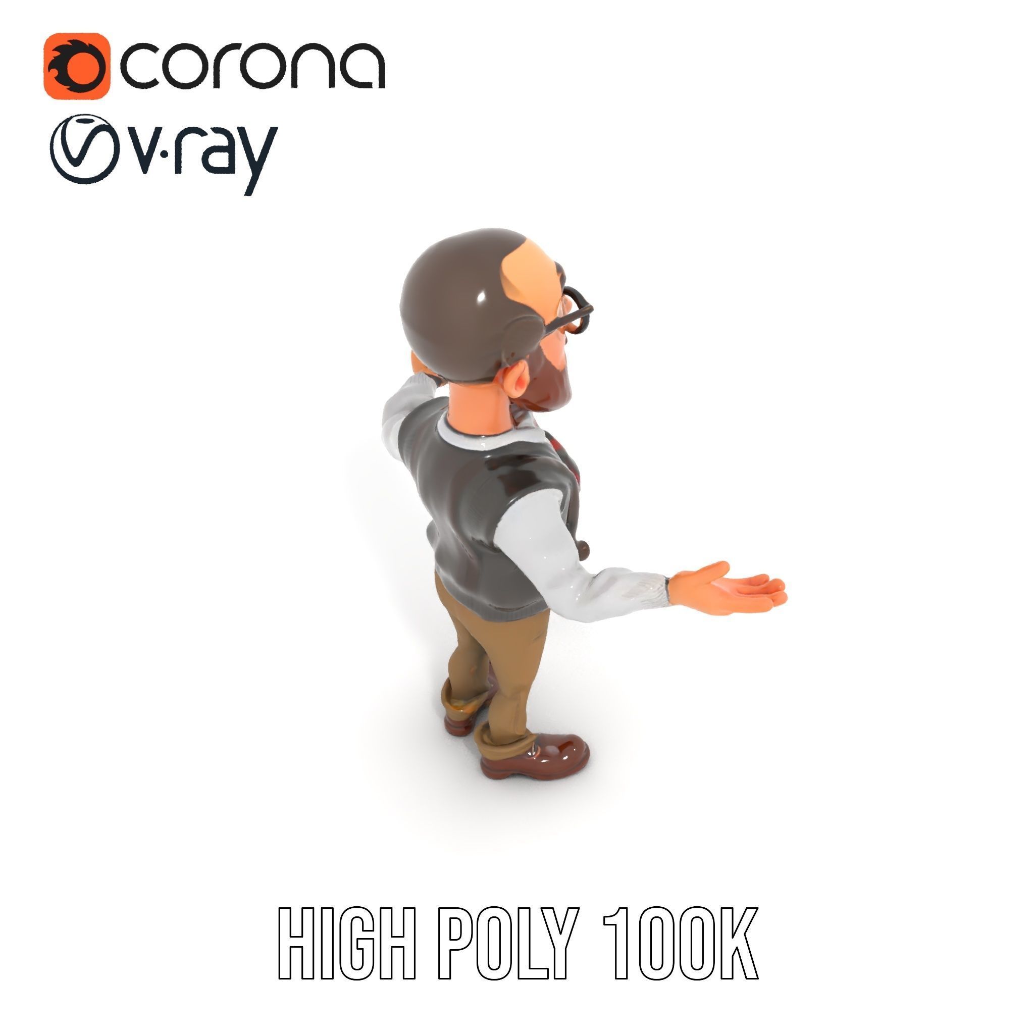 Professor Character Rigged and Animated with Distinctive Bear... Low-poly 3D model_10