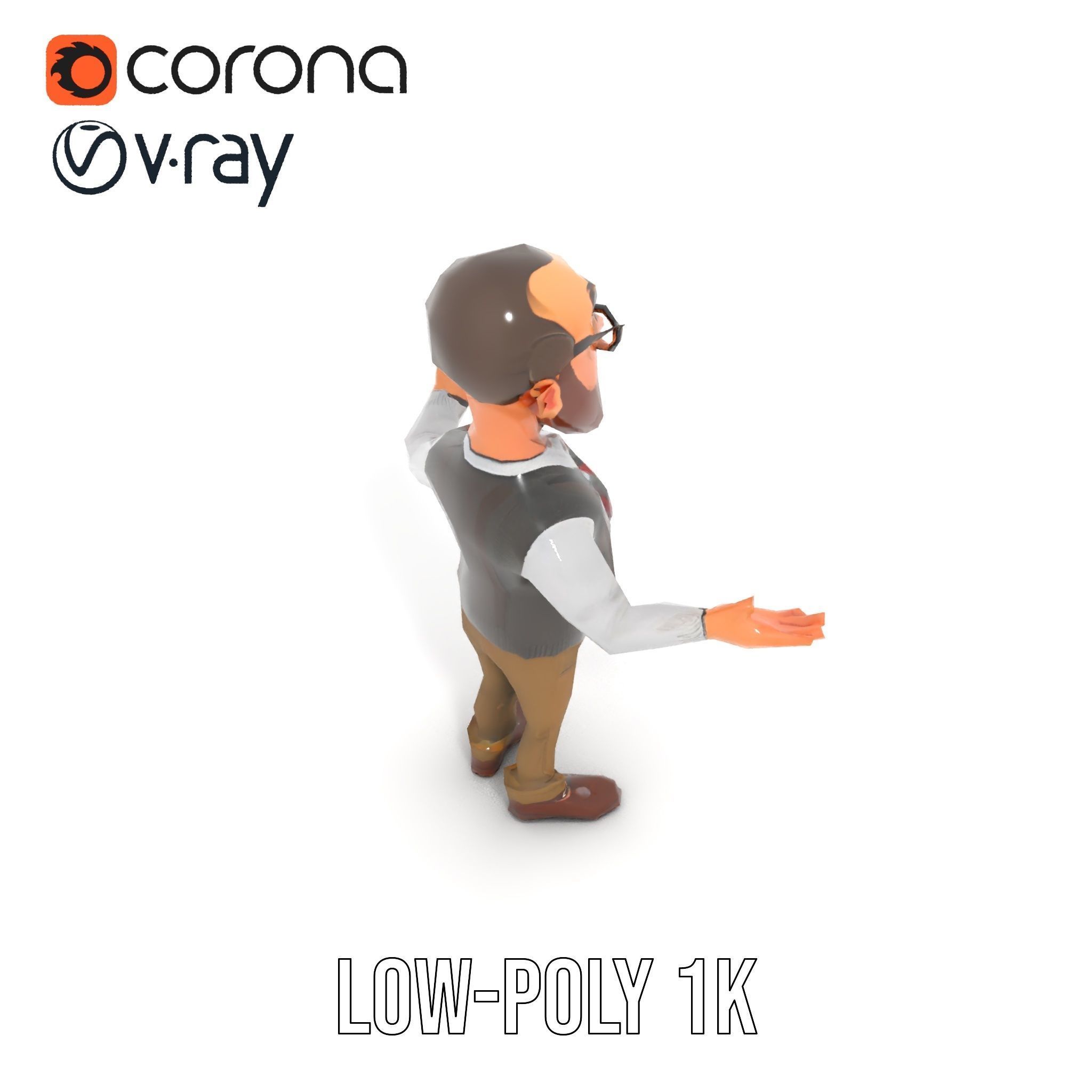 Professor Character Rigged and Animated with Distinctive Bear... Low-poly 3D model_17