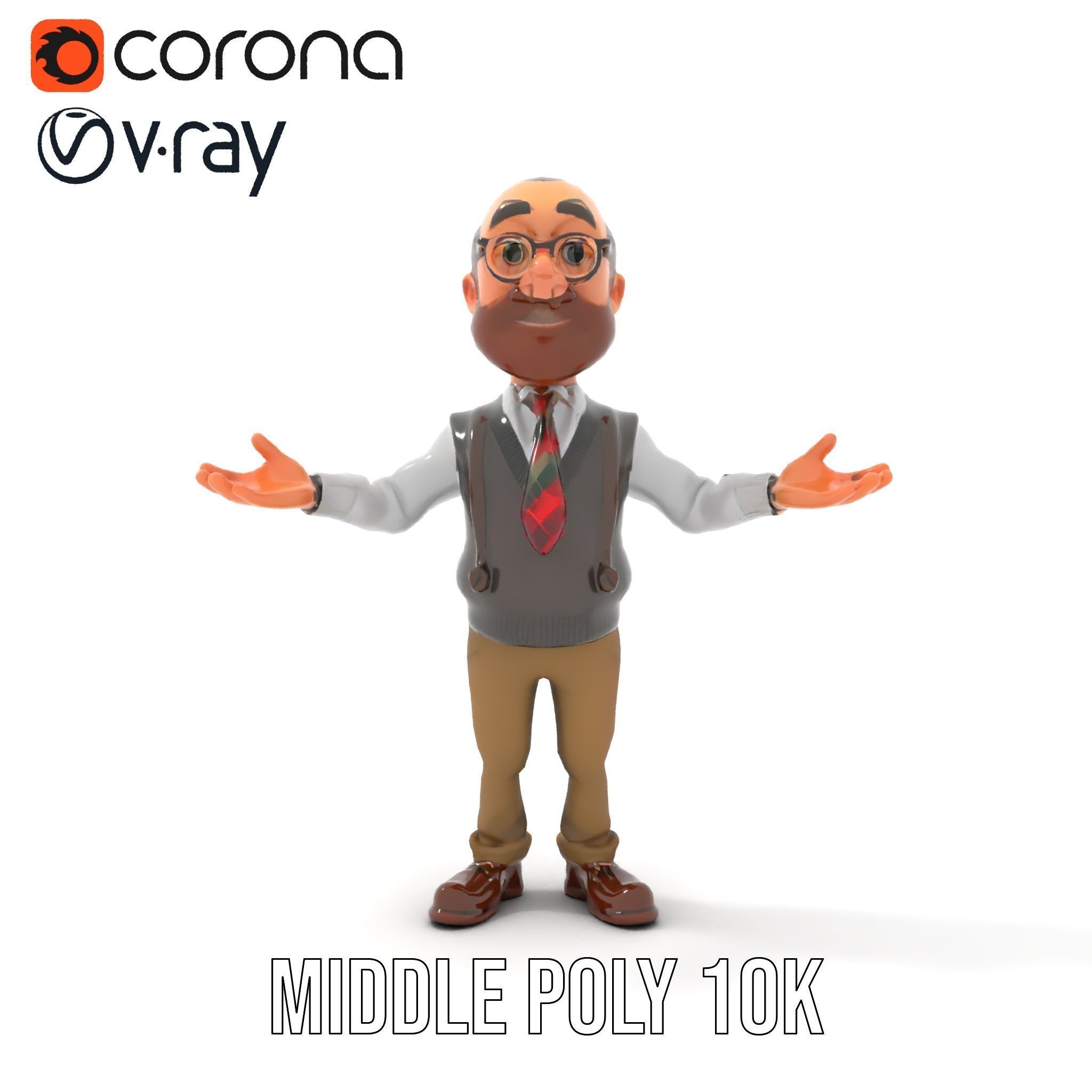 Professor Character Rigged and Animated with Distinctive Bear... Low-poly 3D model_18