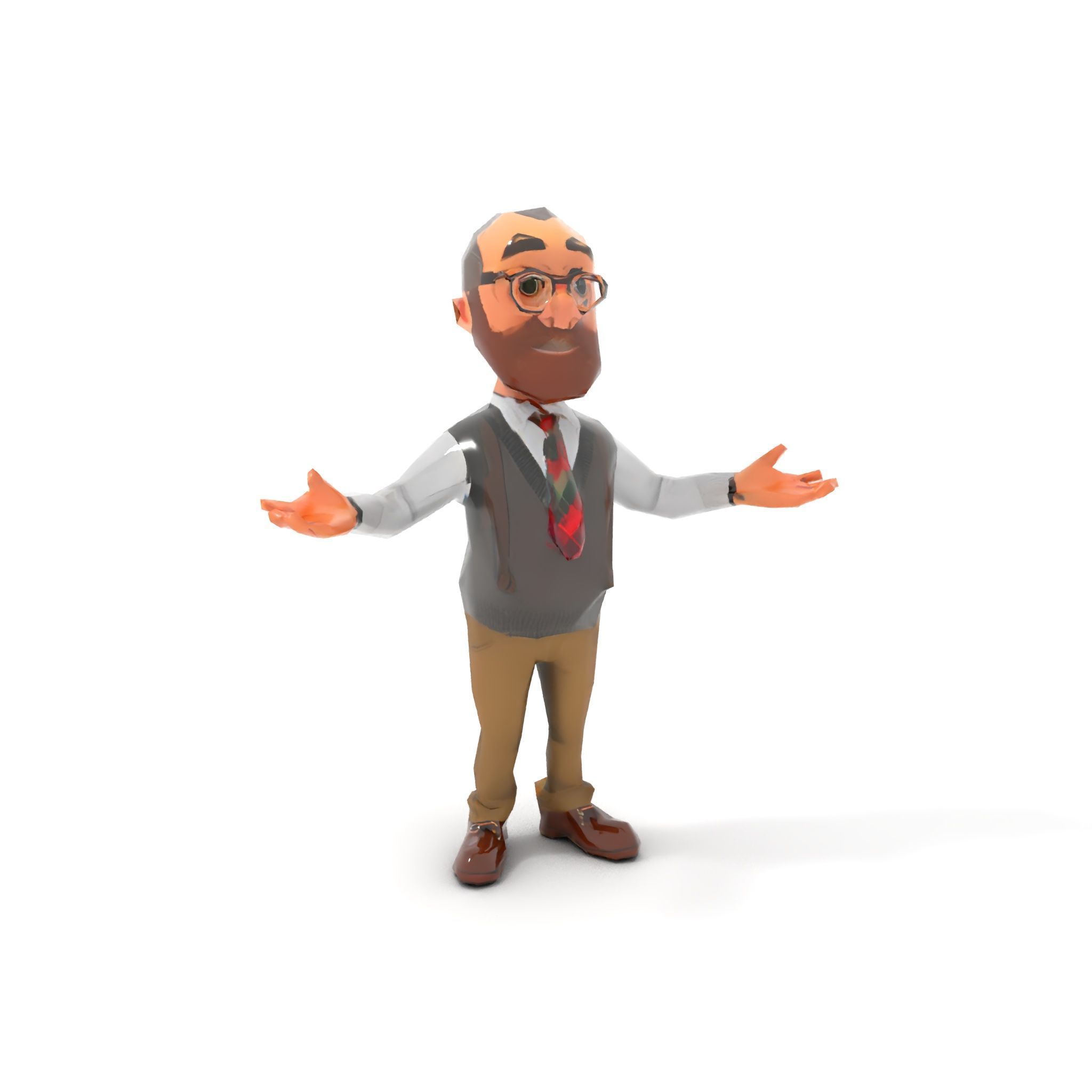 Professor Character Rigged and Animated with Distinctive Bear... Low-poly 3D model_12