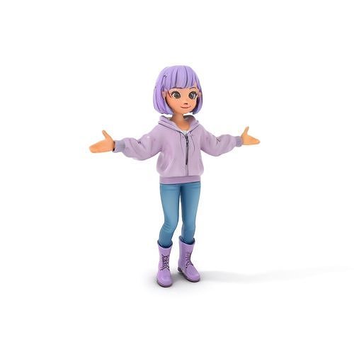 Lilac Wardrobe Adventurer Rigged and Animated D Character Model Low-poly 3D model