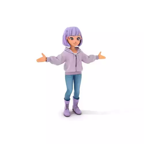 Lilac Wardrobe Adventurer Rigged and Animated D Character Model
