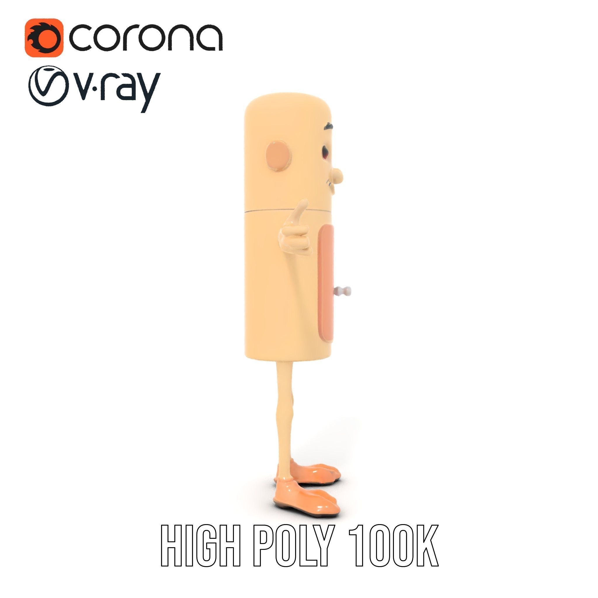 Playful Cartoon Fridge Character Rigged and Animated Low-poly 3D model_23