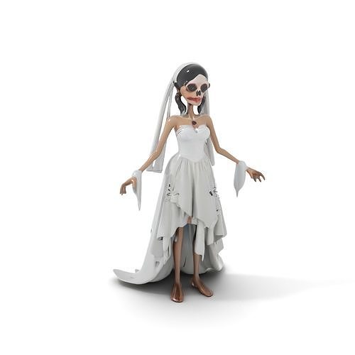 Skeletal Bride Character Model  Rigged and Animated Low-poly 3D model
