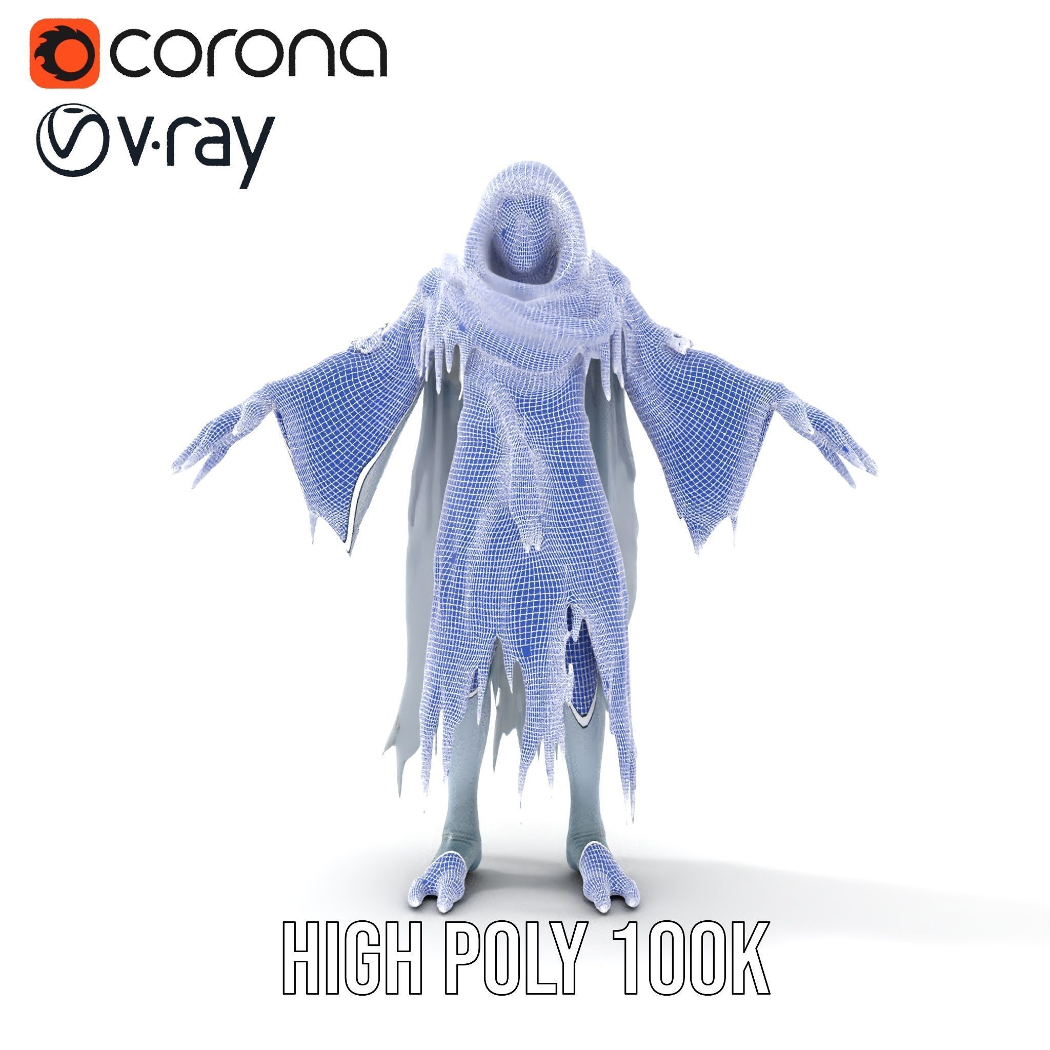 Ethereal Wraith Character Model Fully Rigged and Animated Low-poly 3D model_36