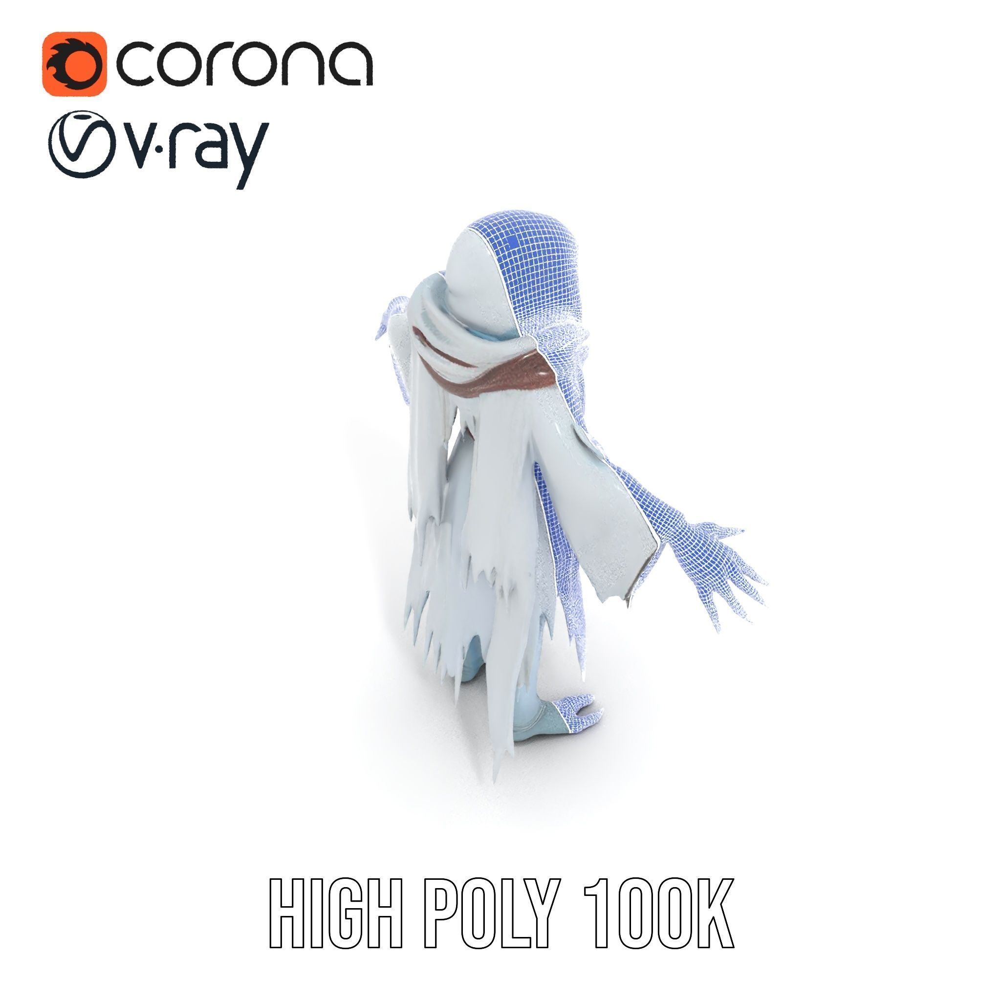 Ethereal Wraith Character Model Fully Rigged and Animated Low-poly 3D model_26