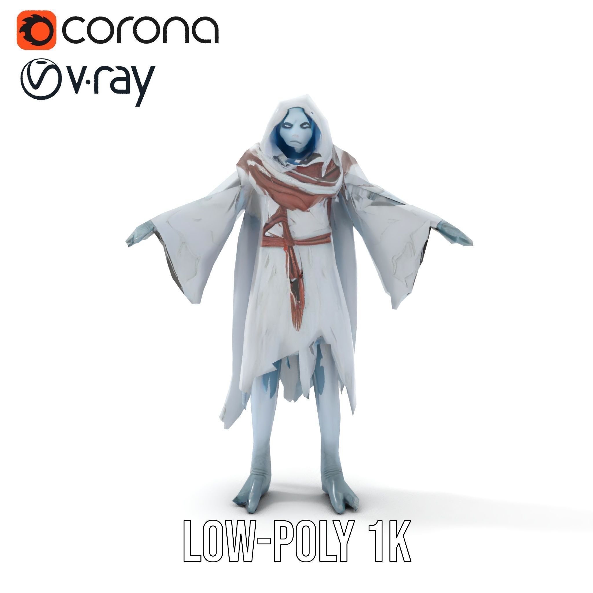 Ethereal Wraith Character Model Fully Rigged and Animated Low-poly 3D model_8