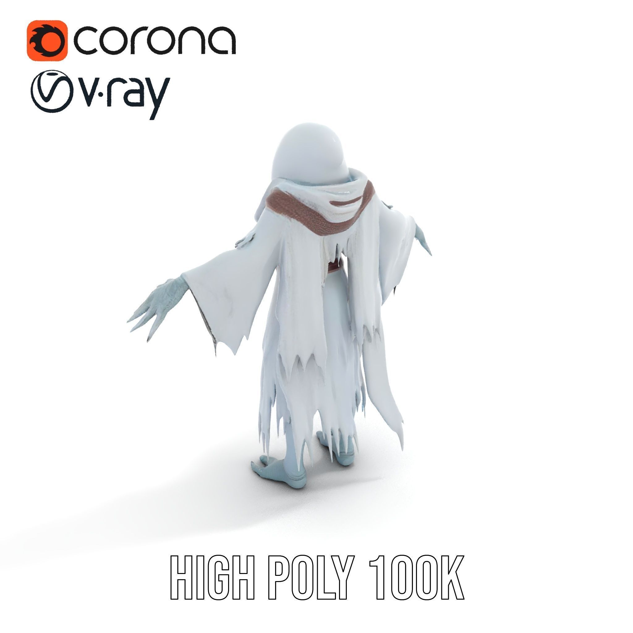 Ethereal Wraith Character Model Fully Rigged and Animated Low-poly 3D model_21