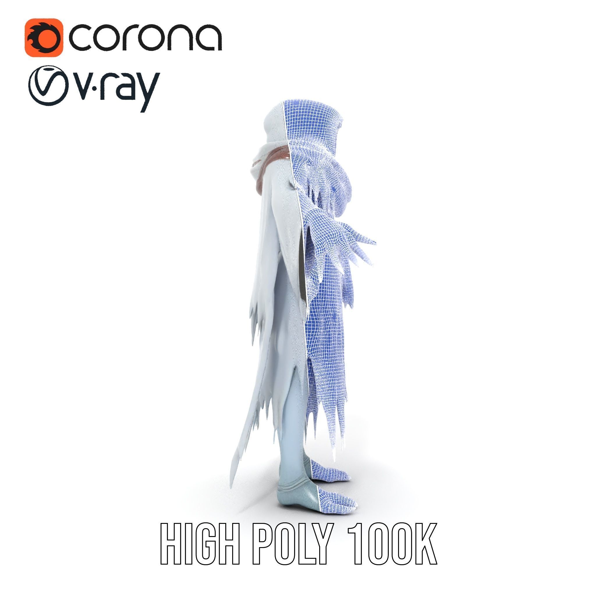 Ethereal Wraith Character Model Fully Rigged and Animated Low-poly 3D model_37