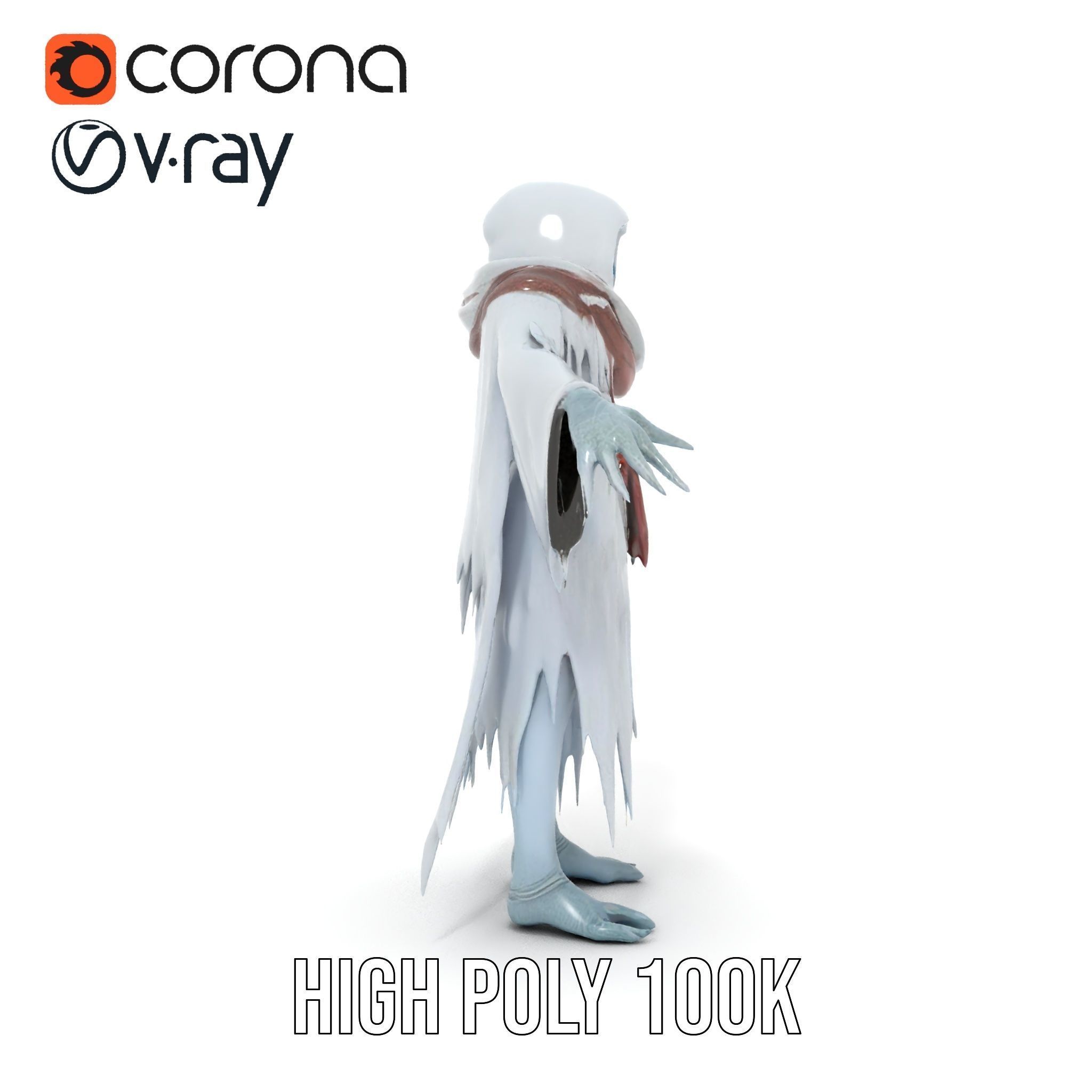 Ethereal Wraith Character Model Fully Rigged and Animated Low-poly 3D model_32