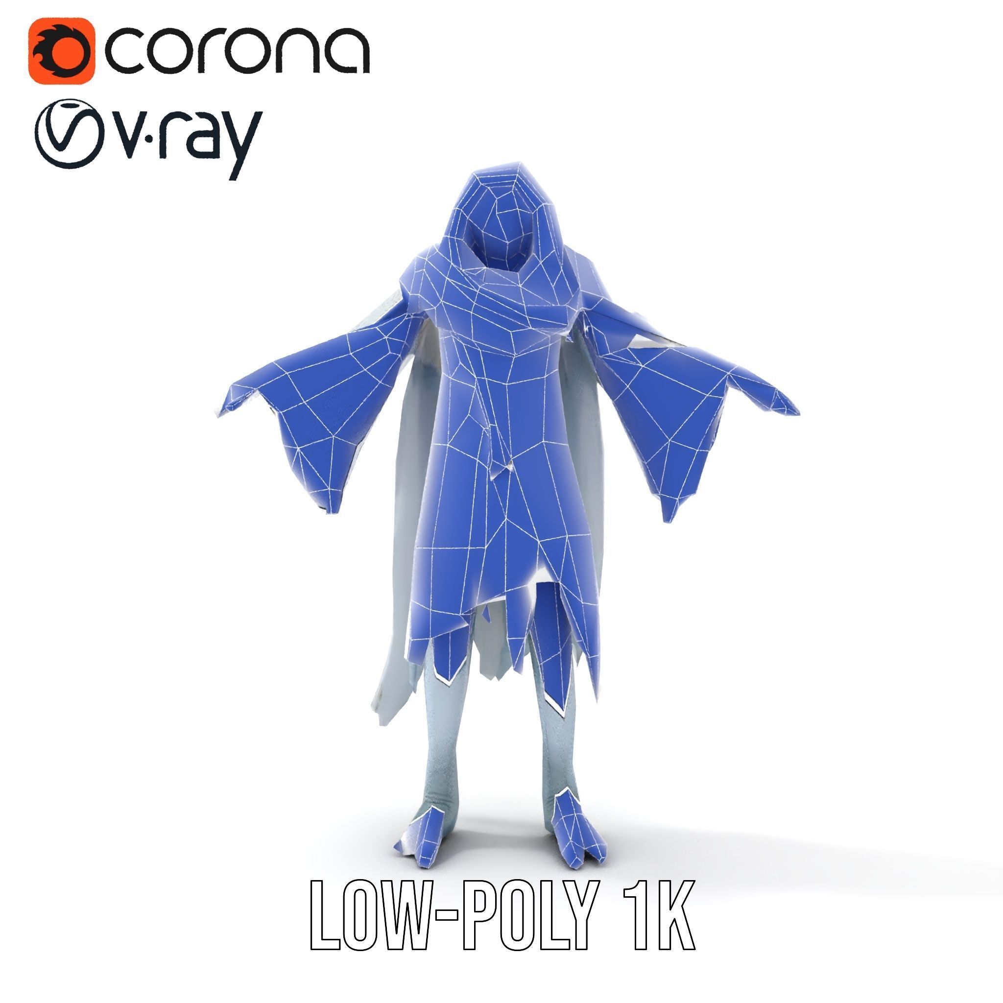 Ethereal Wraith Character Model Fully Rigged and Animated Low-poly 3D model_25