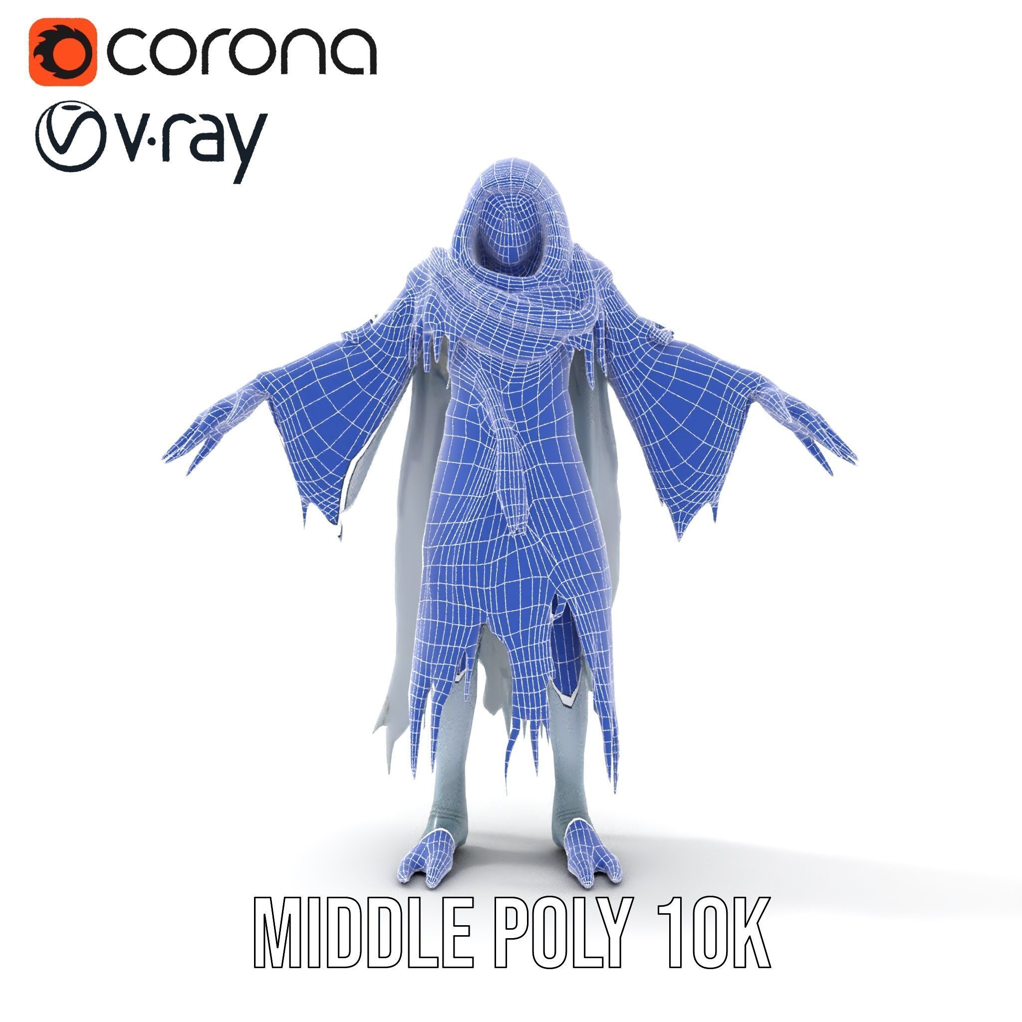 Ethereal Wraith Character Model Fully Rigged and Animated Low-poly 3D model_19