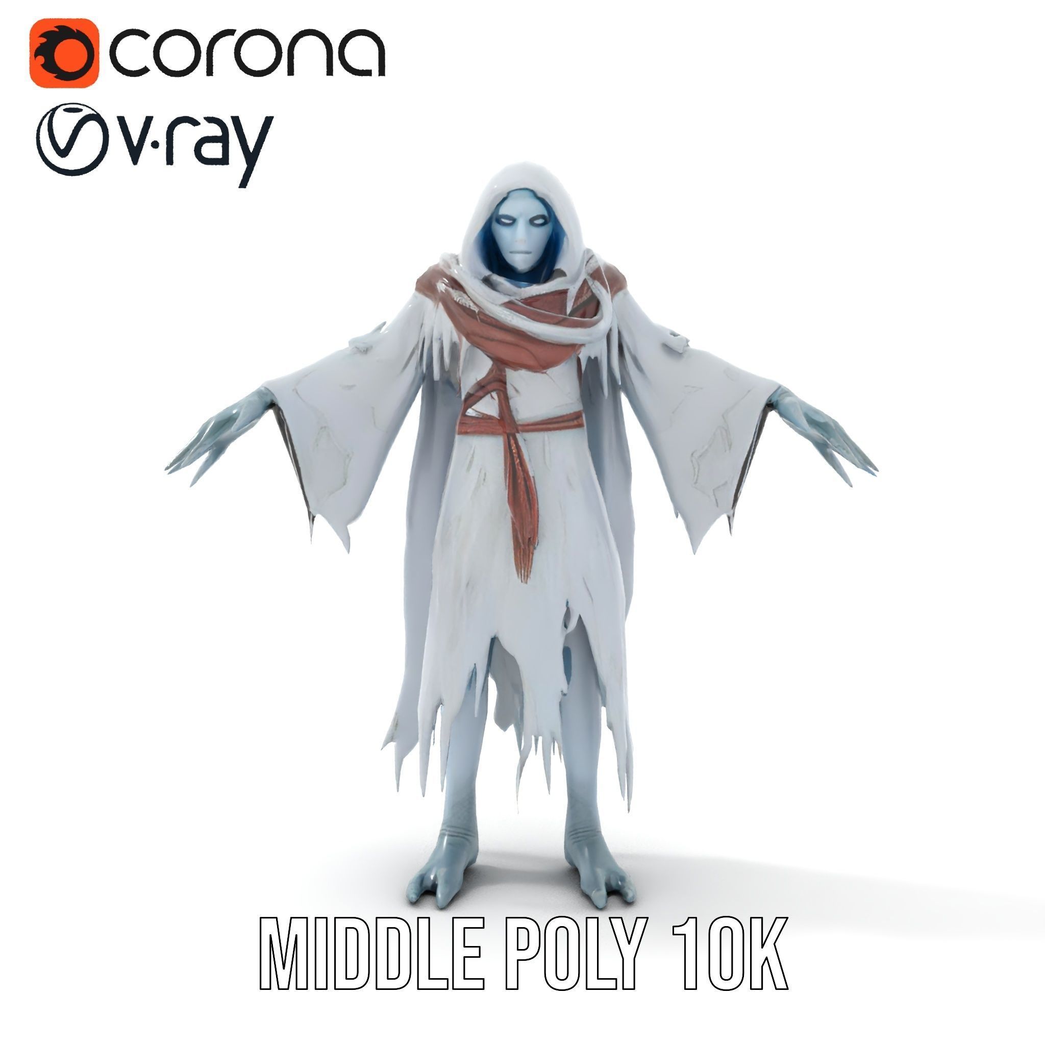 Ethereal Wraith Character Model Fully Rigged and Animated Low-poly 3D model_22