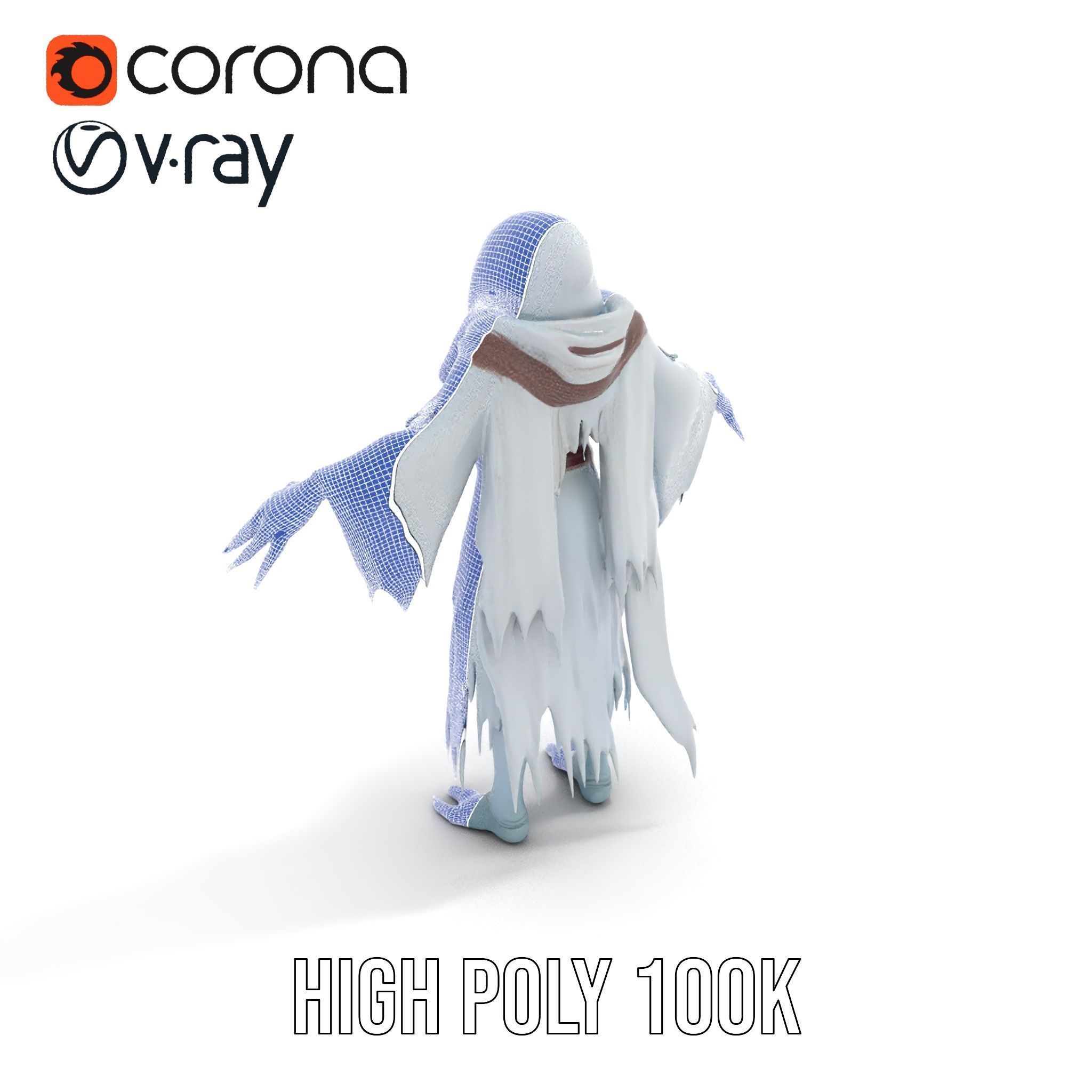 Ethereal Wraith Character Model Fully Rigged and Animated Low-poly 3D model_29