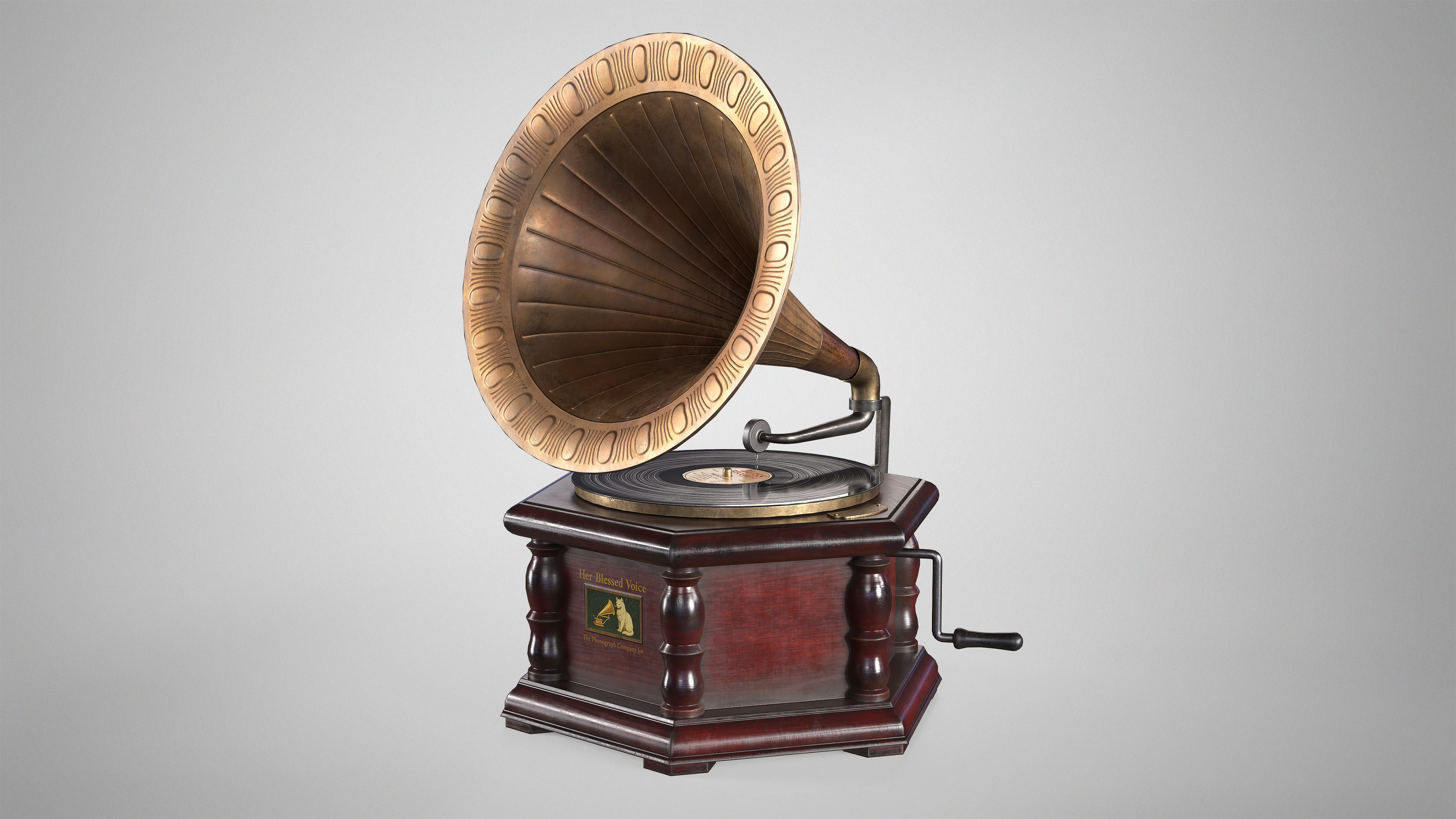 Retro Gramophone - Vintage Vinyl Phonograph AAA Game Ready Low-poly 3D model_9