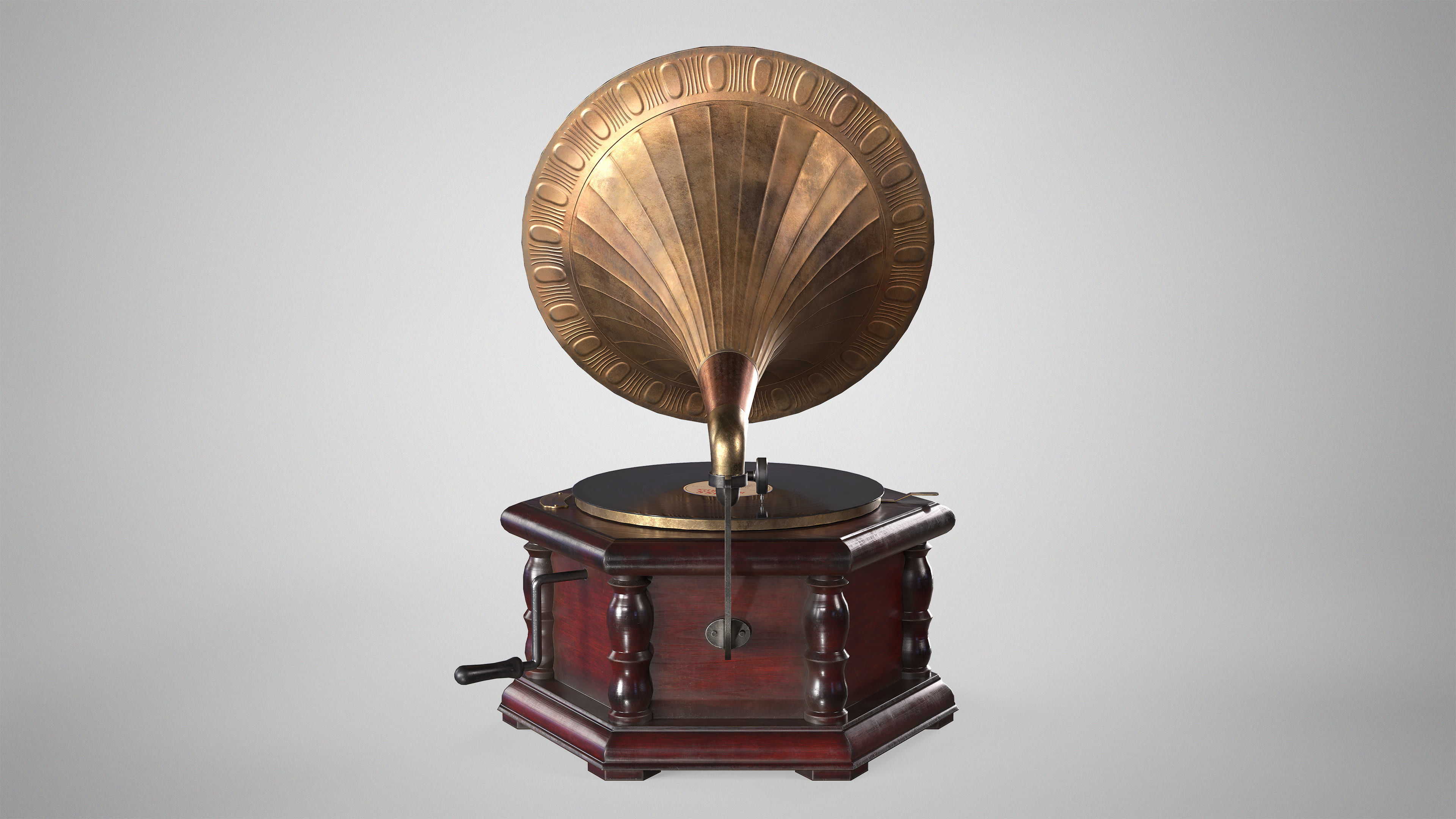 Retro Gramophone - Vintage Vinyl Phonograph AAA Game Ready Low-poly 3D model_3
