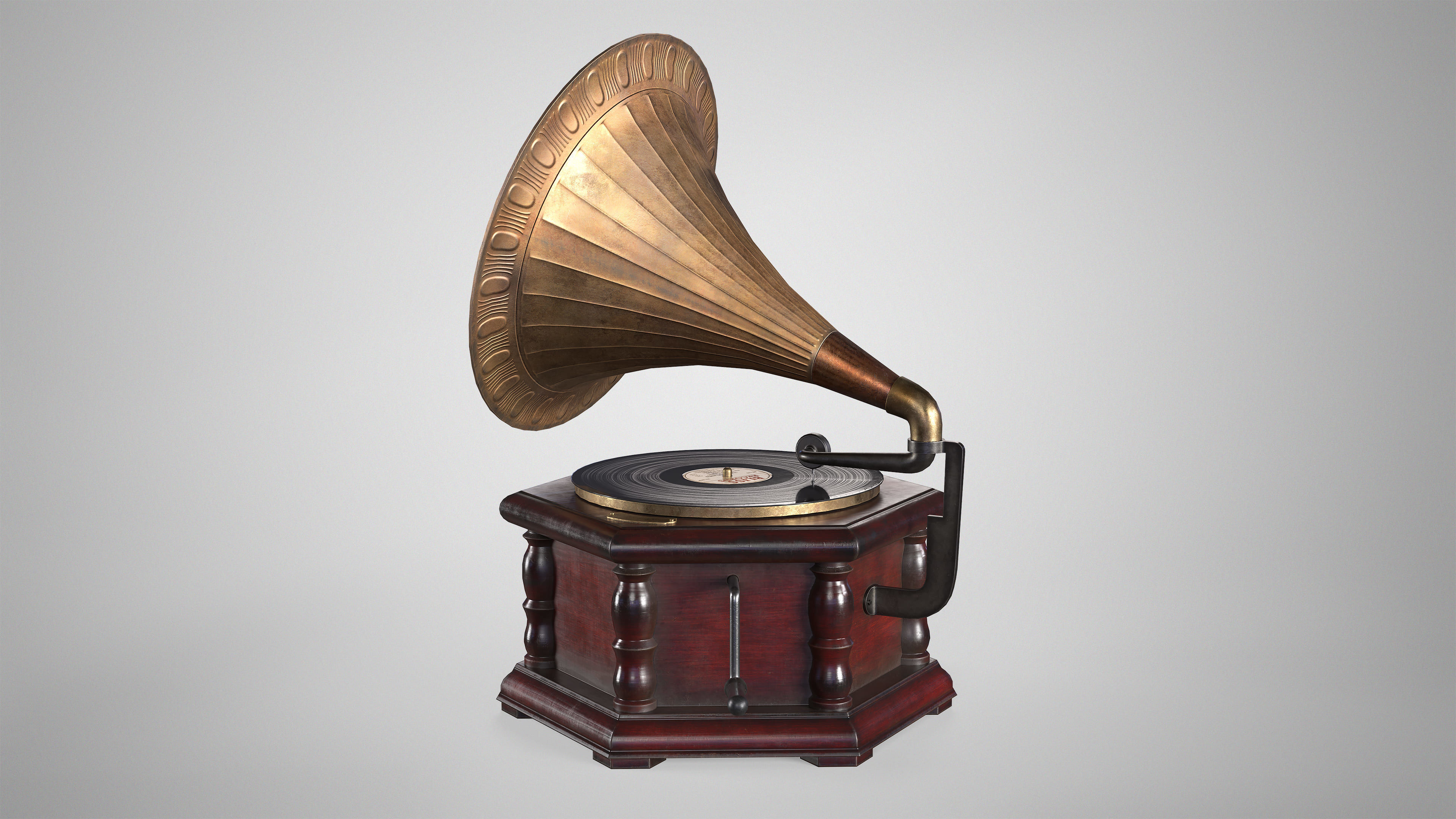 Retro Gramophone - Vintage Vinyl Phonograph AAA Game Ready Low-poly 3D model_1
