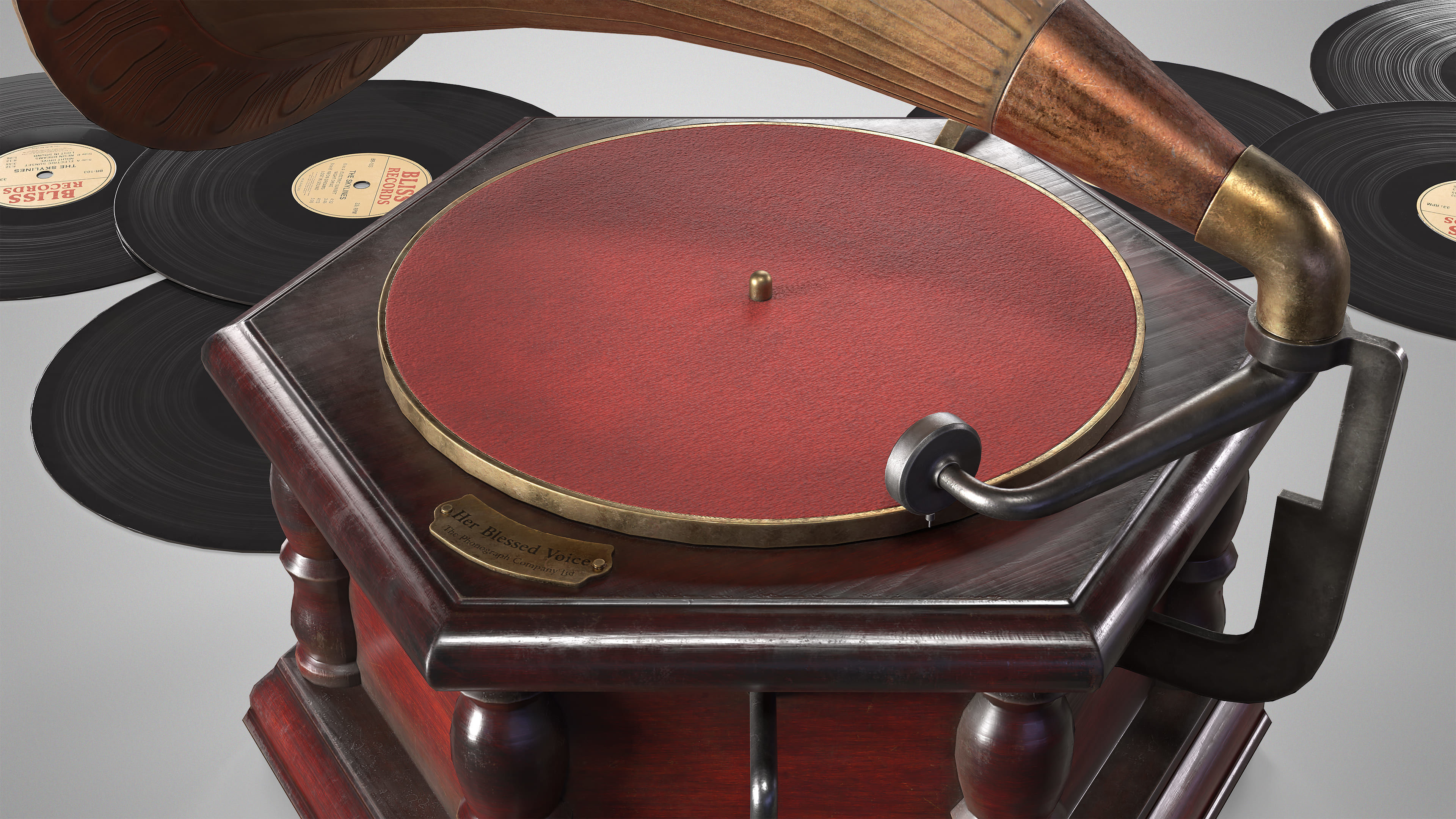 Retro Gramophone - Vintage Vinyl Phonograph AAA Game Ready Low-poly 3D model_7
