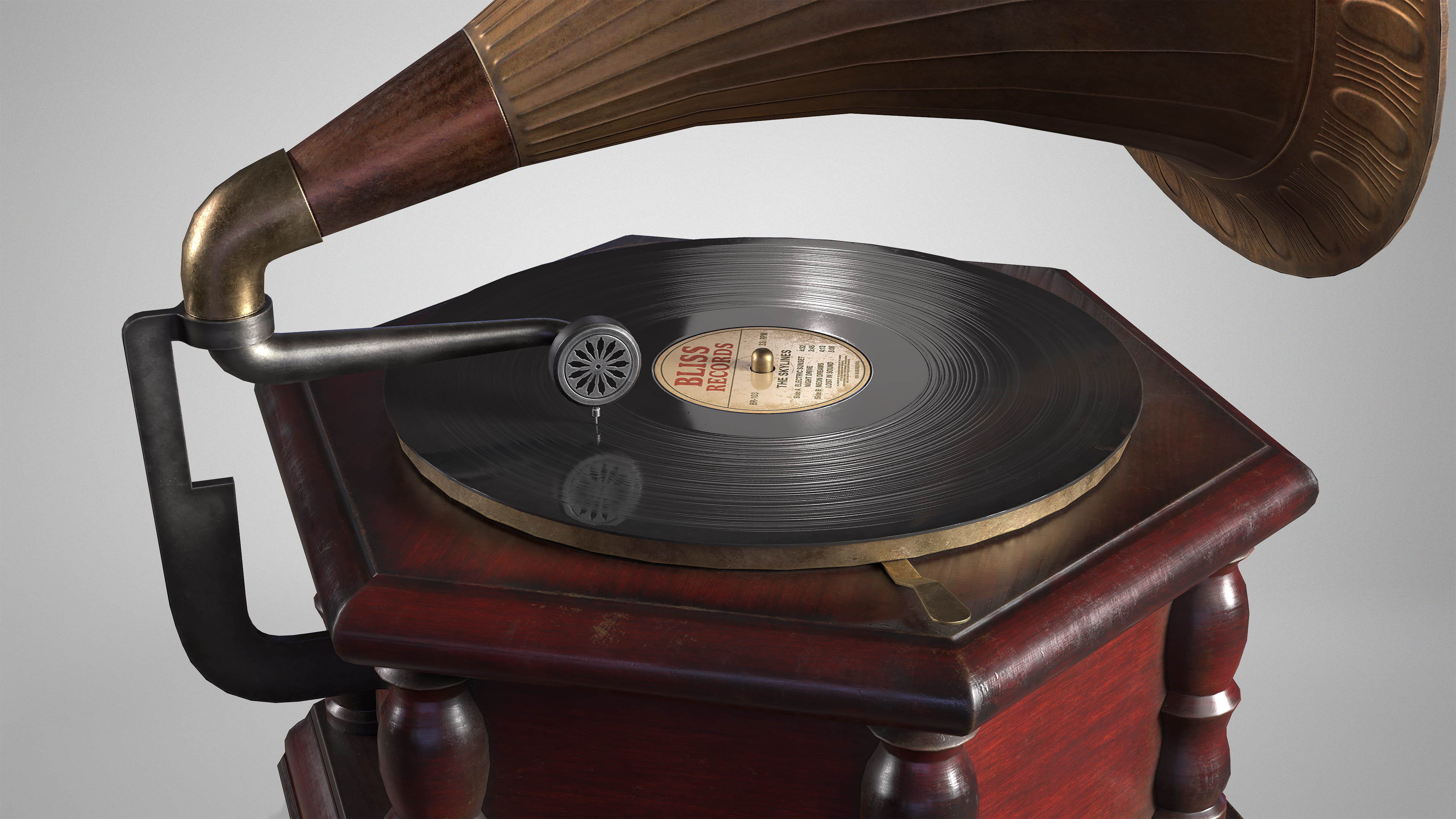 Retro Gramophone - Vintage Vinyl Phonograph AAA Game Ready Low-poly 3D model_6