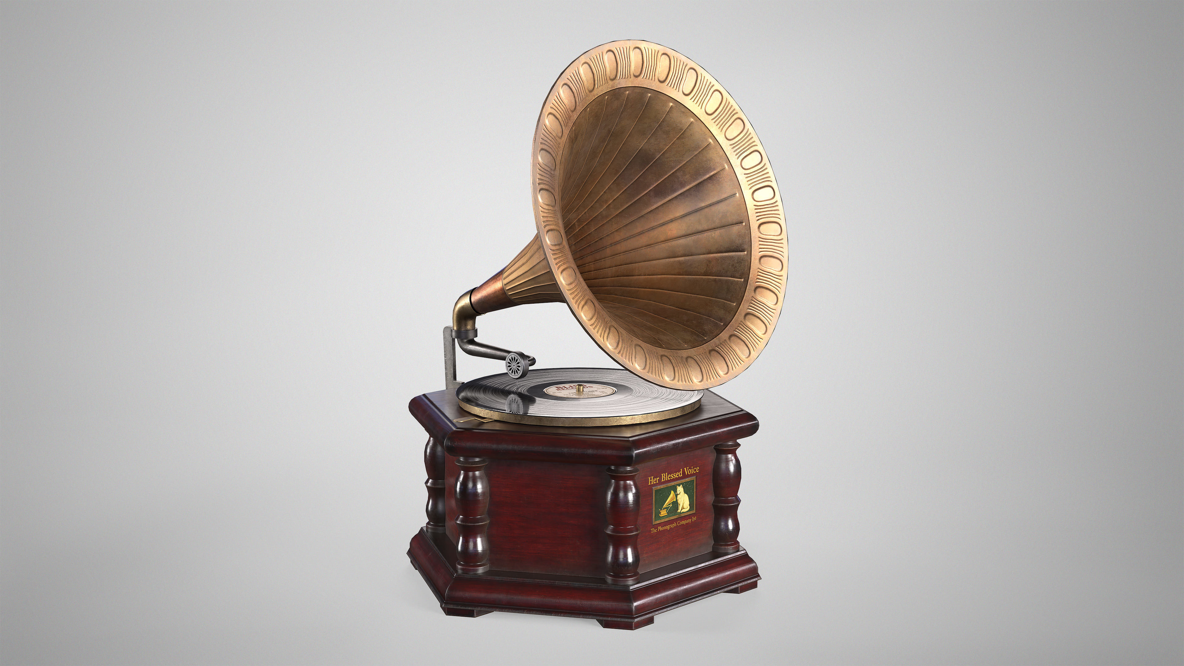 Retro Gramophone - Vintage Vinyl Phonograph AAA Game Ready Low-poly 3D model_10