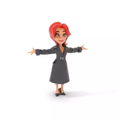 Elegant Redhead Female Character Rigged and Animated Low-poly 3D model