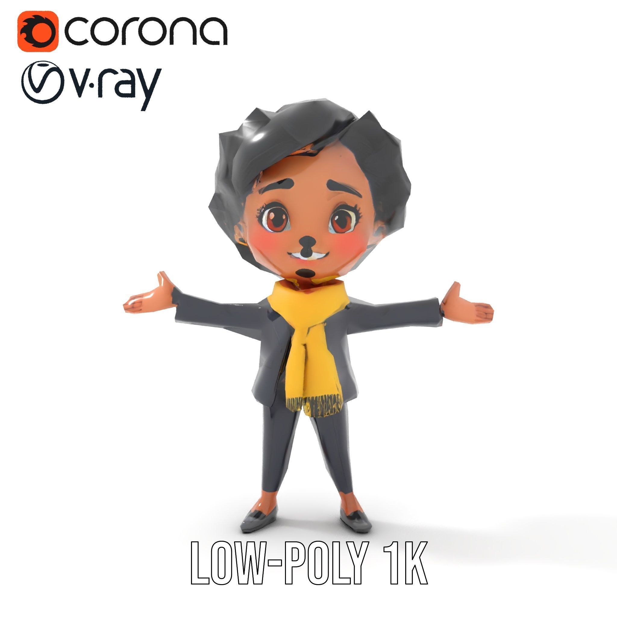 Charming Kid Rigged and Animated Character Model Low-poly 3D model_10