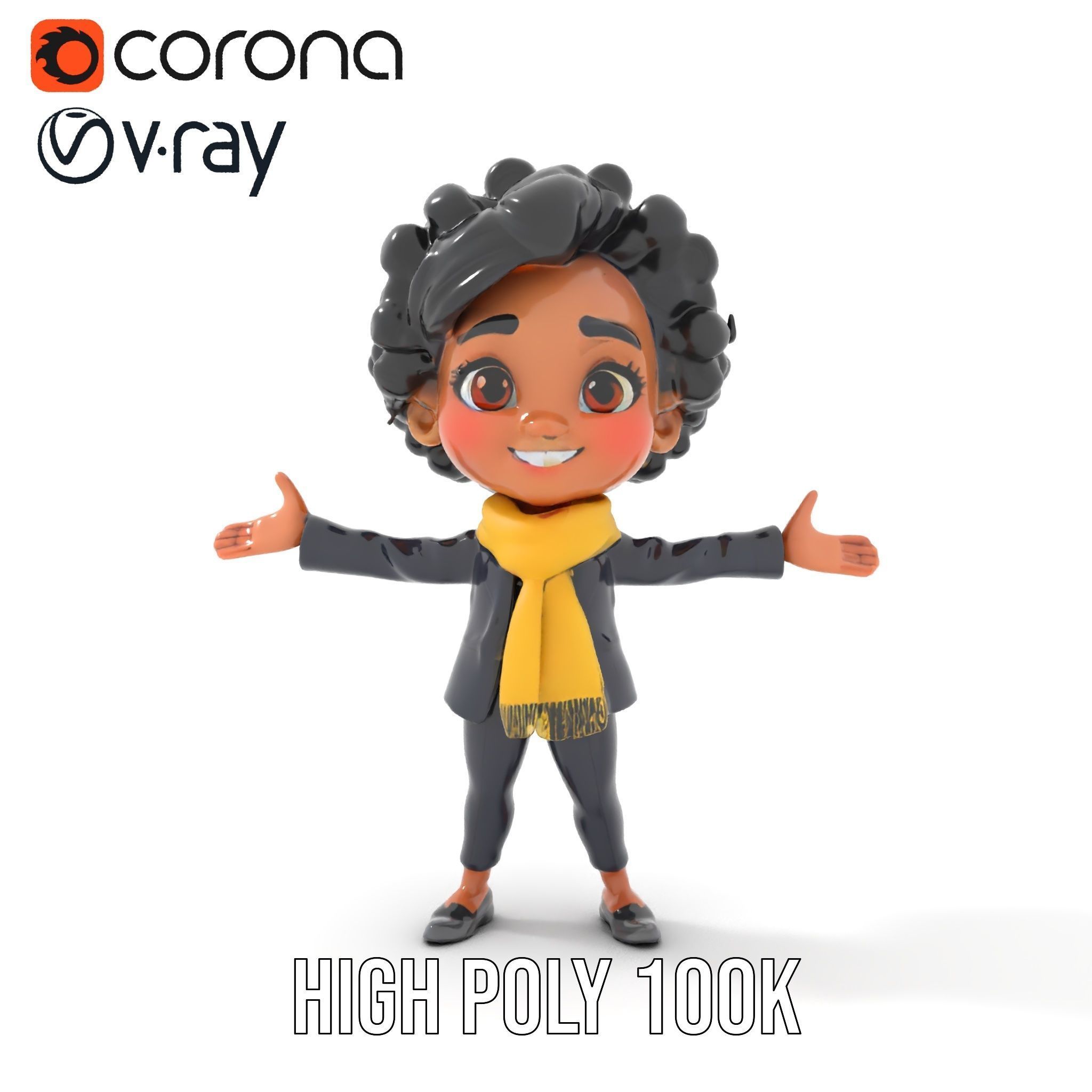 Charming Kid Rigged and Animated Character Model Low-poly 3D model_17