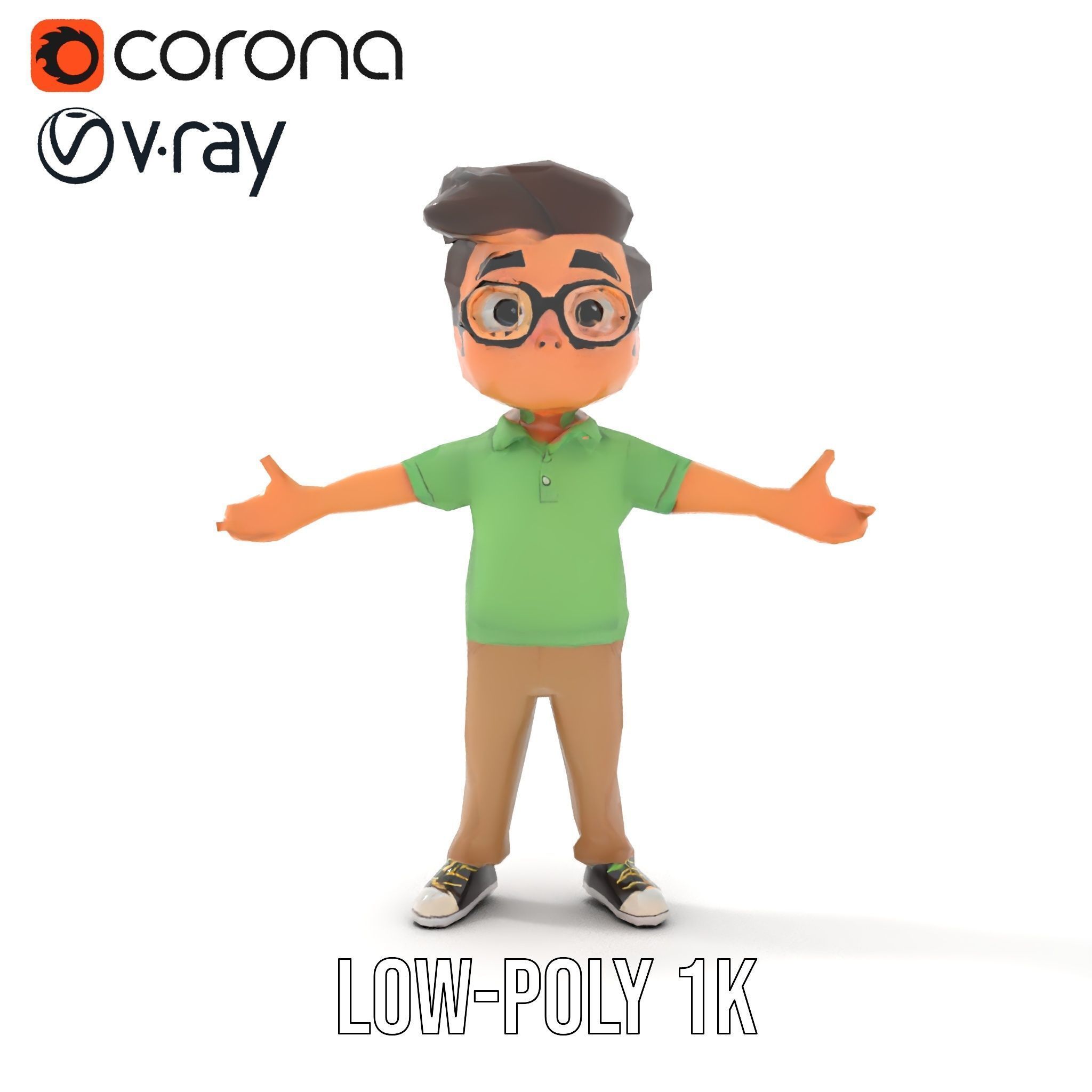 Young Boy Character Model in Casual Outfit  Rigged and Animated Low-poly 3D model_19