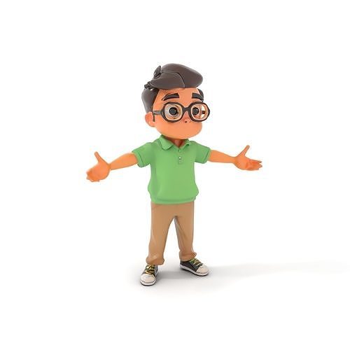 Young Boy Character Model in Casual Outfit  Rigged and Animated Low-poly 3D model