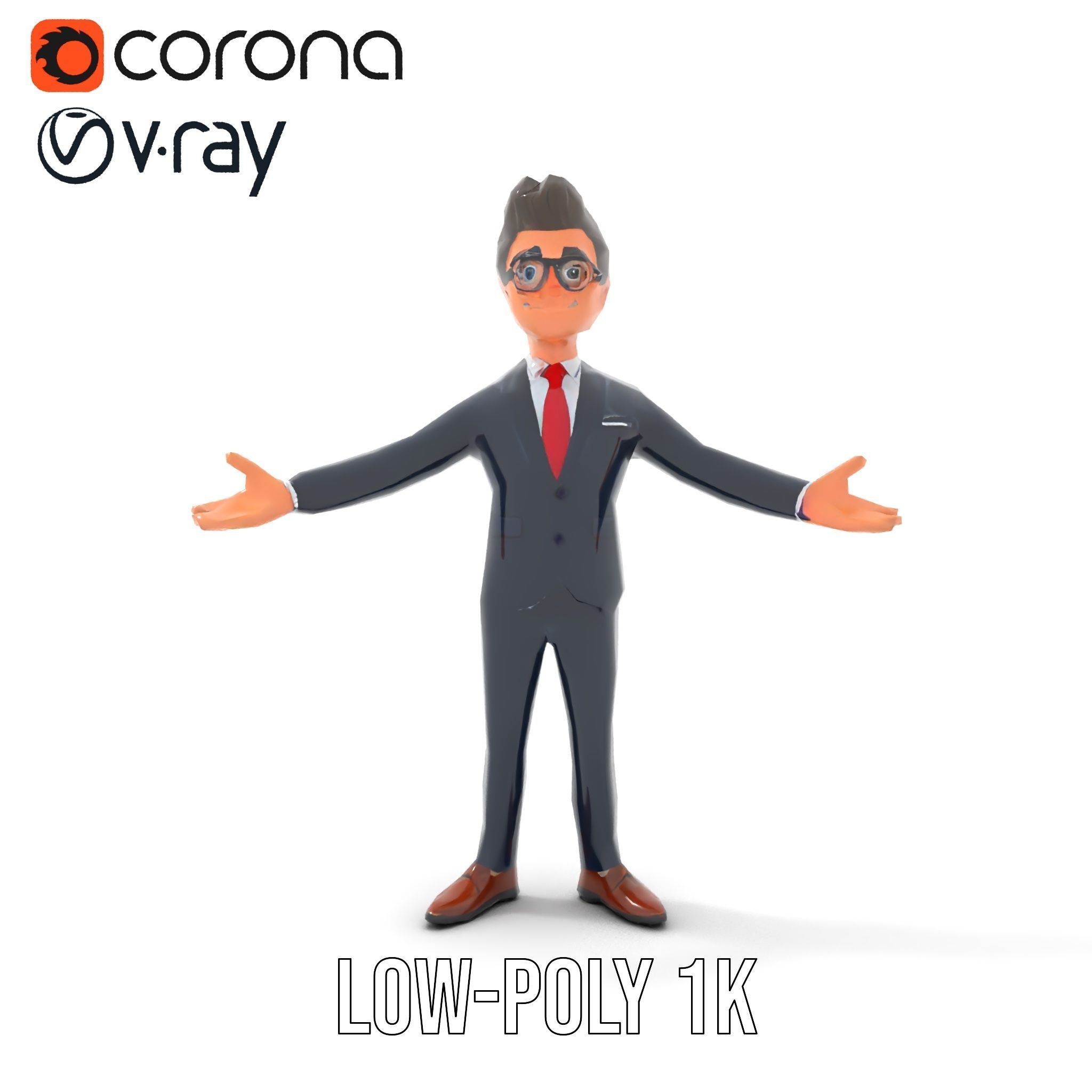Smart Businessman in Suit  Rigged and Animated D Character Model Low-poly 3D model_16