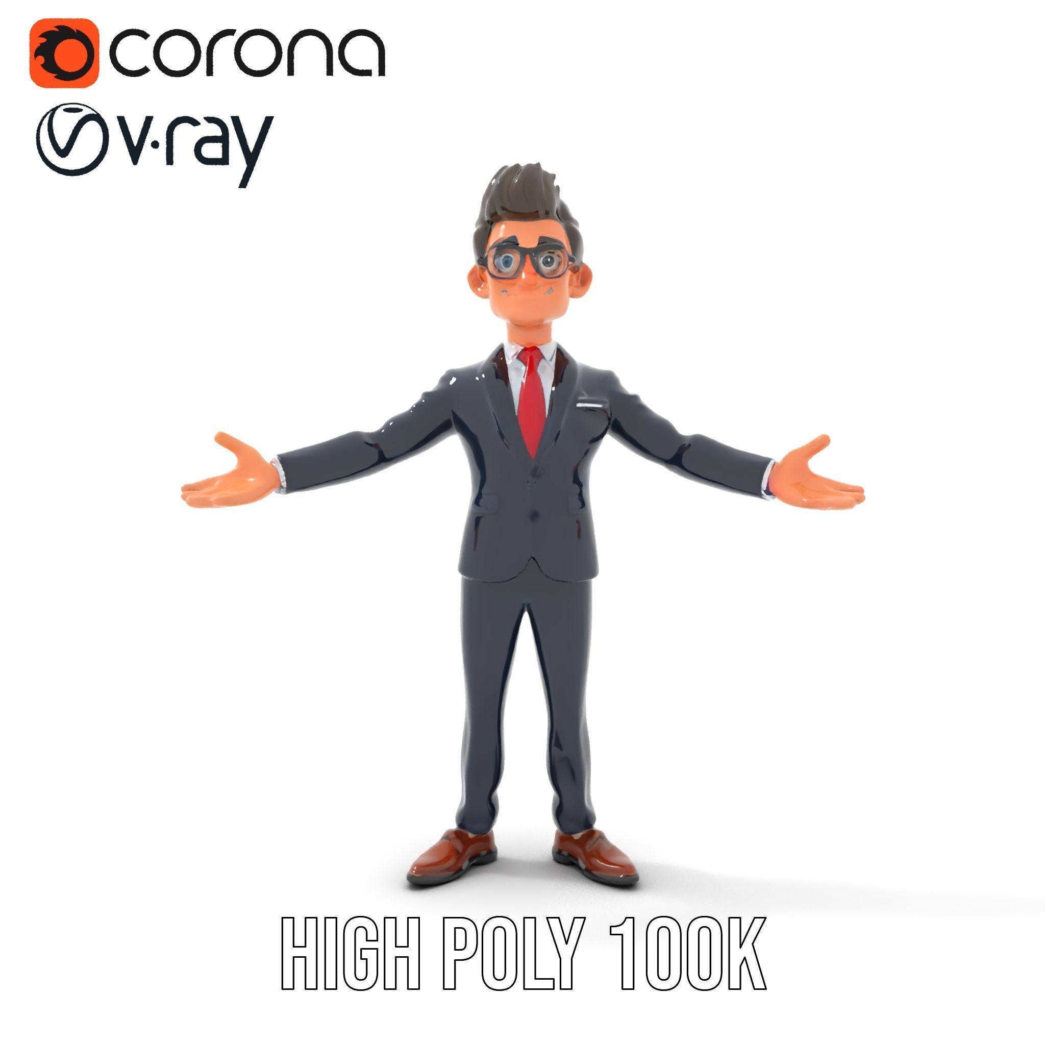 Smart Businessman in Suit  Rigged and Animated D Character Model Low-poly 3D model_26