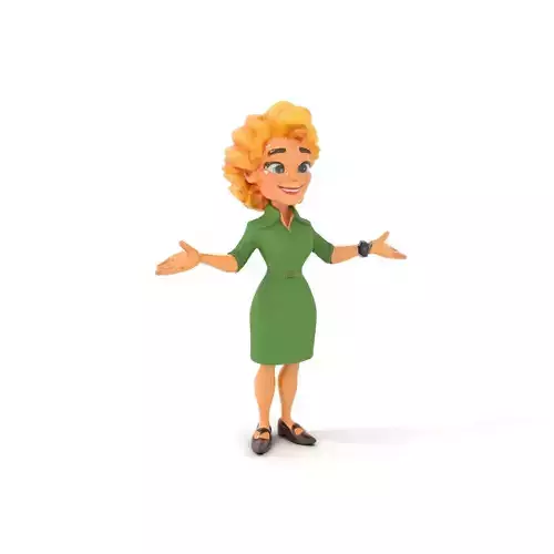 Animated Blonde Female Character in Green Dress  Fully Rigged and Animated
