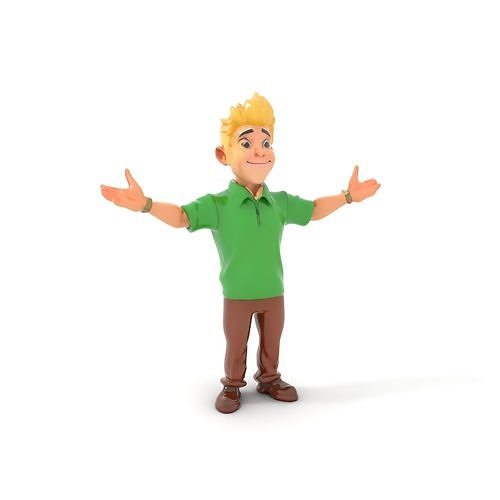 Blonde Animated Boy in Green Shirt Rigged and Animated Low-poly 3D model