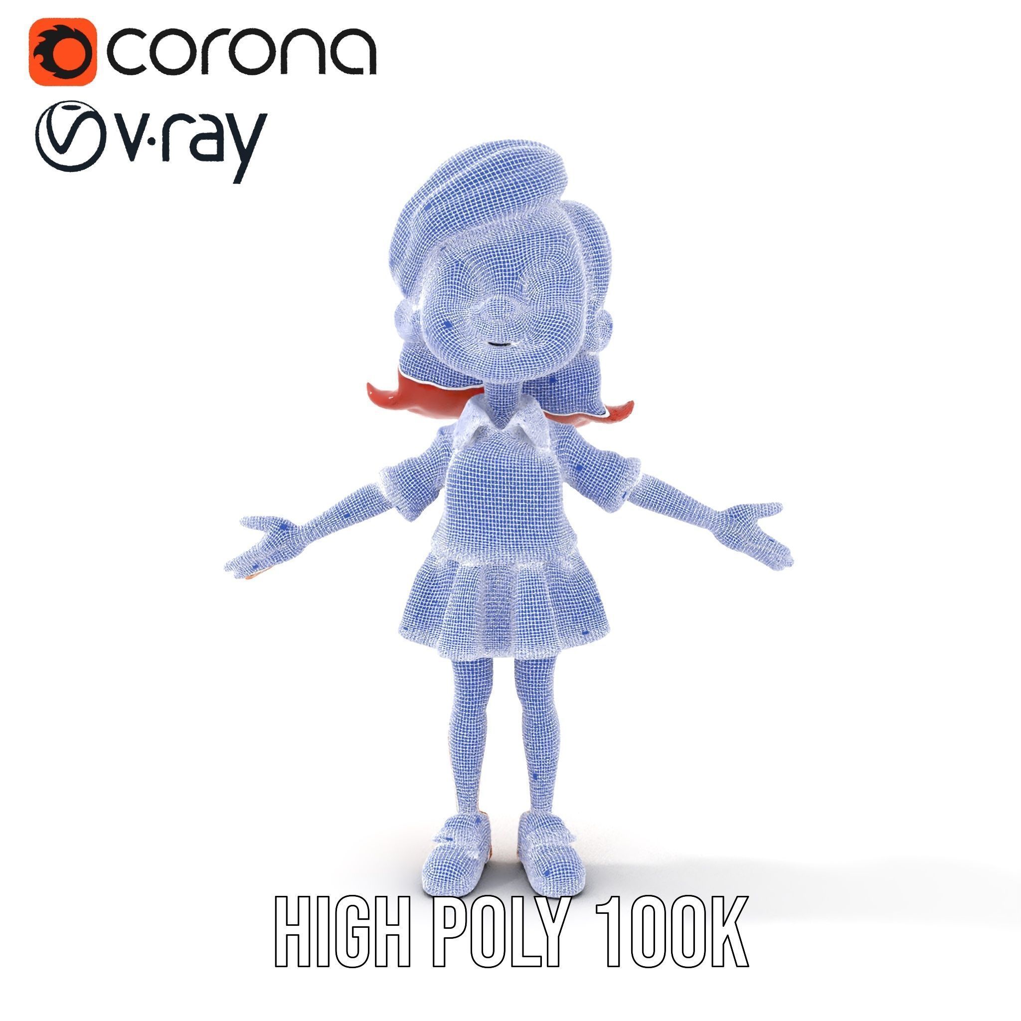 Cheerful Cartoon Girl Rigged and Animated D Character Model Low-poly 3D model_33