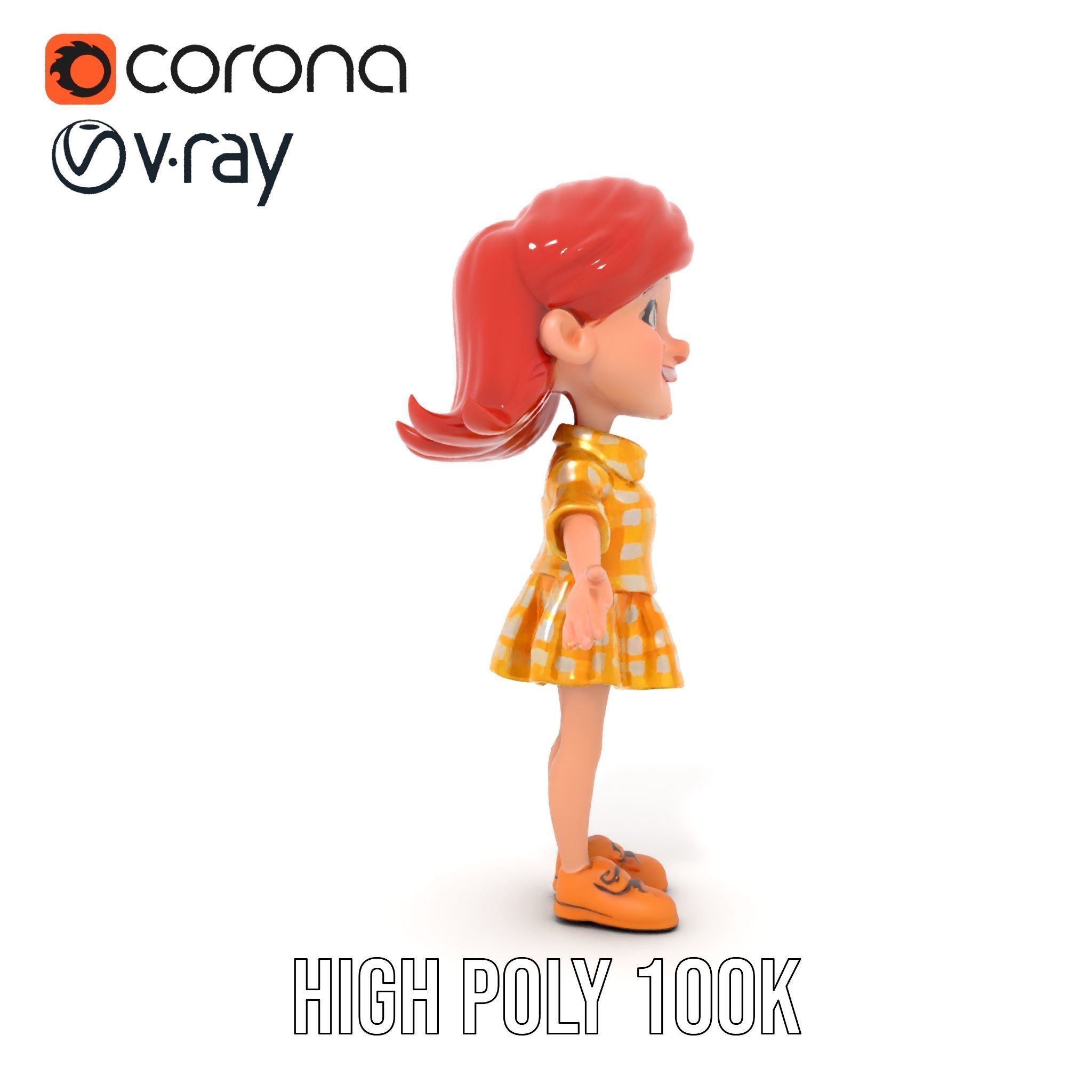 Cheerful Cartoon Girl Rigged and Animated D Character Model Low-poly 3D model_27