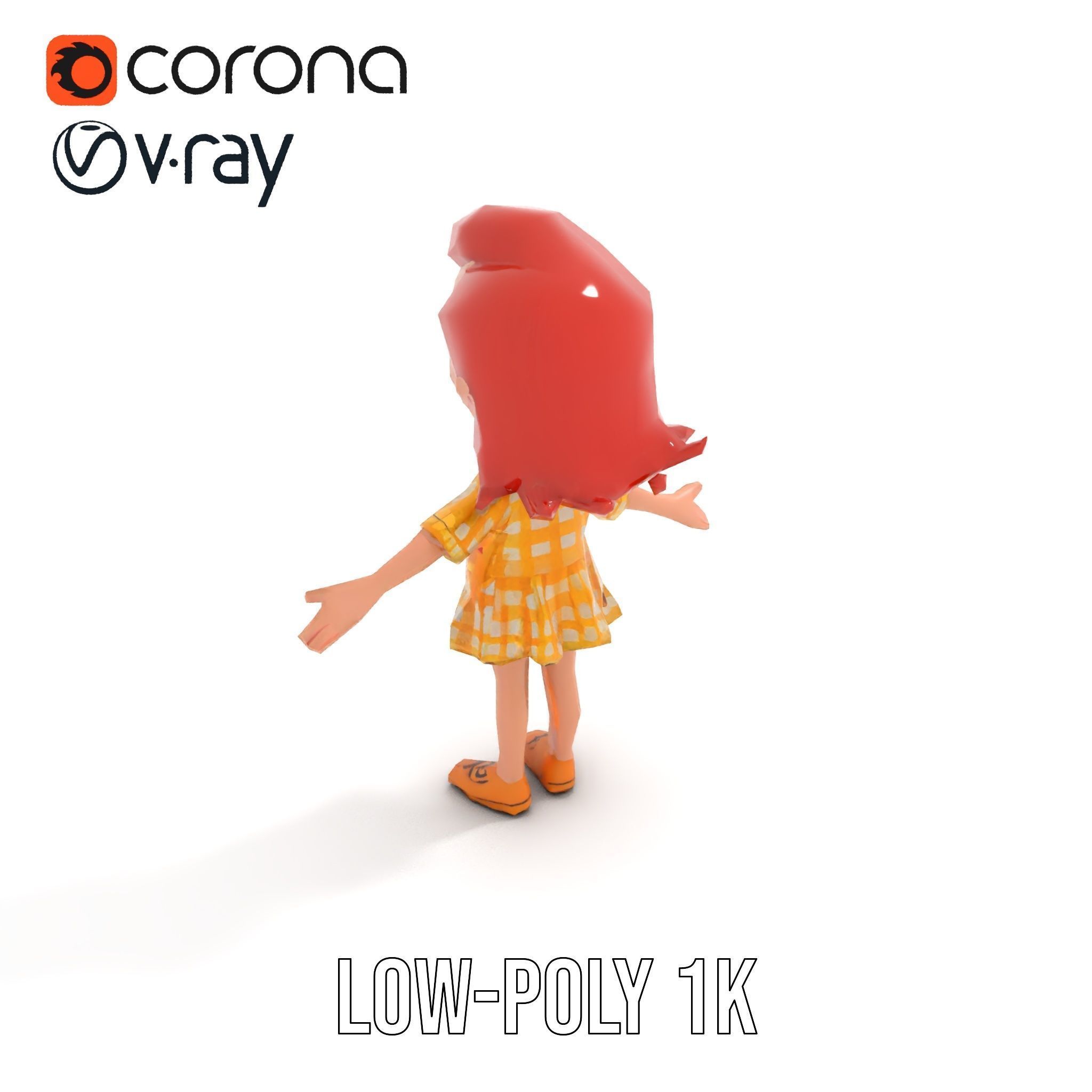 Cheerful Cartoon Girl Rigged and Animated D Character Model Low-poly 3D model_8